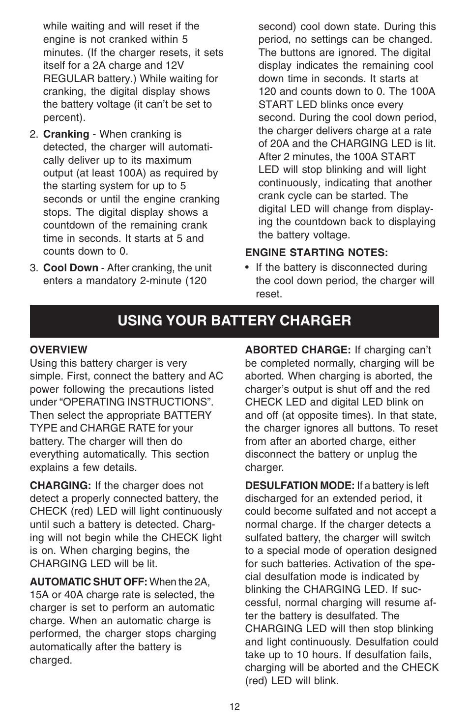 Using your battery charger | Schumacher 10000A User Manual | Page 12 / 16