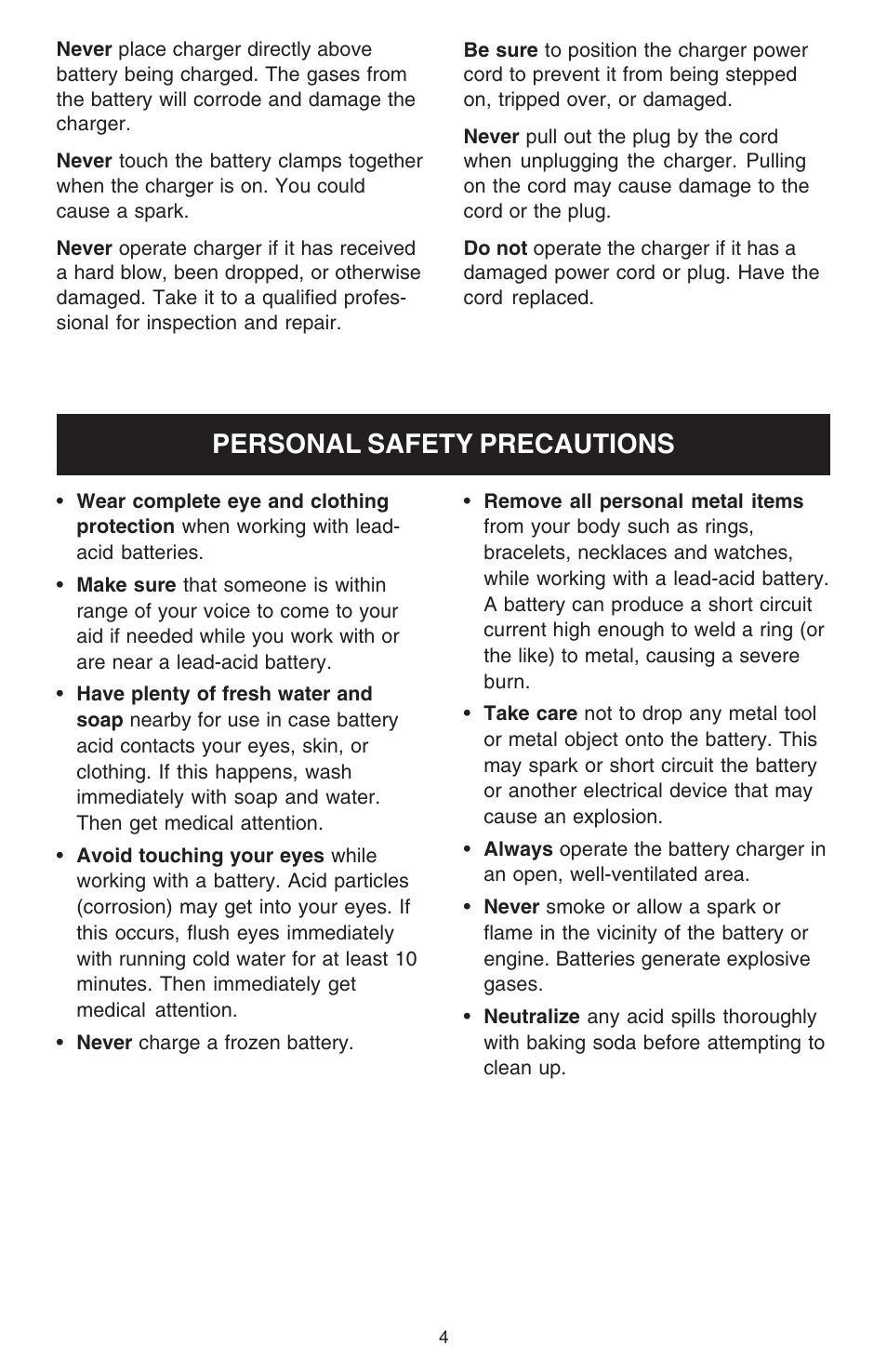 Personal safety precautions | Schumacher 10000A User Manual | Page 4 / 16