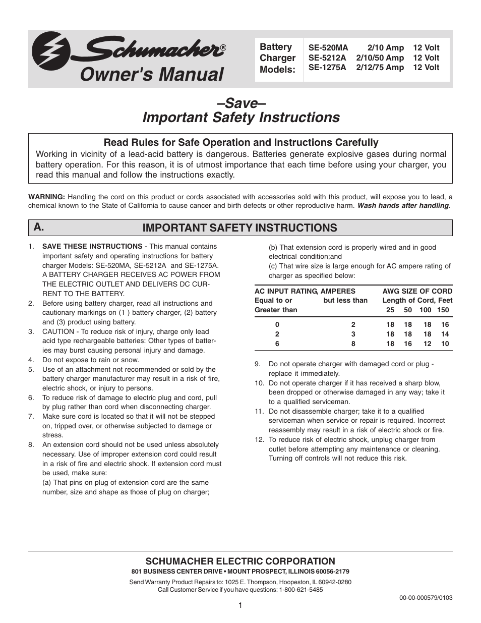 Schumacher SE-520MA  ES User Manual | 12 pages