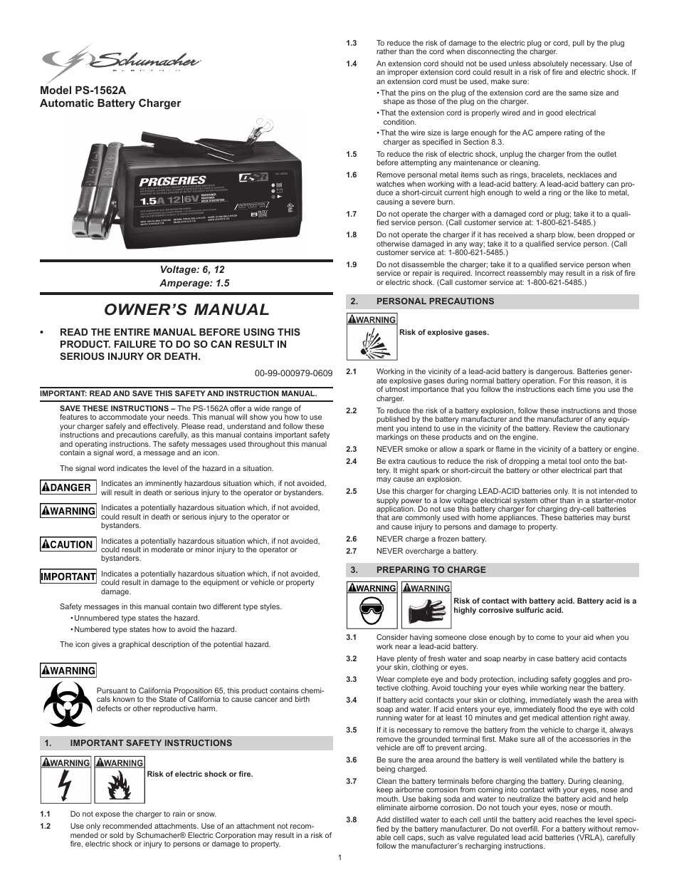 Schumacher Automatic PS-1562A User Manual | 12 pages
