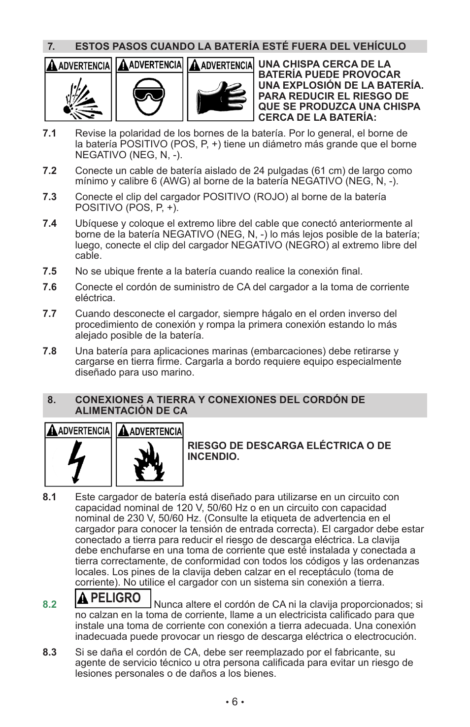 Peligro | Schumacher MANUAL DO USURIO SI-82-6 User Manual | Page 10 / 52