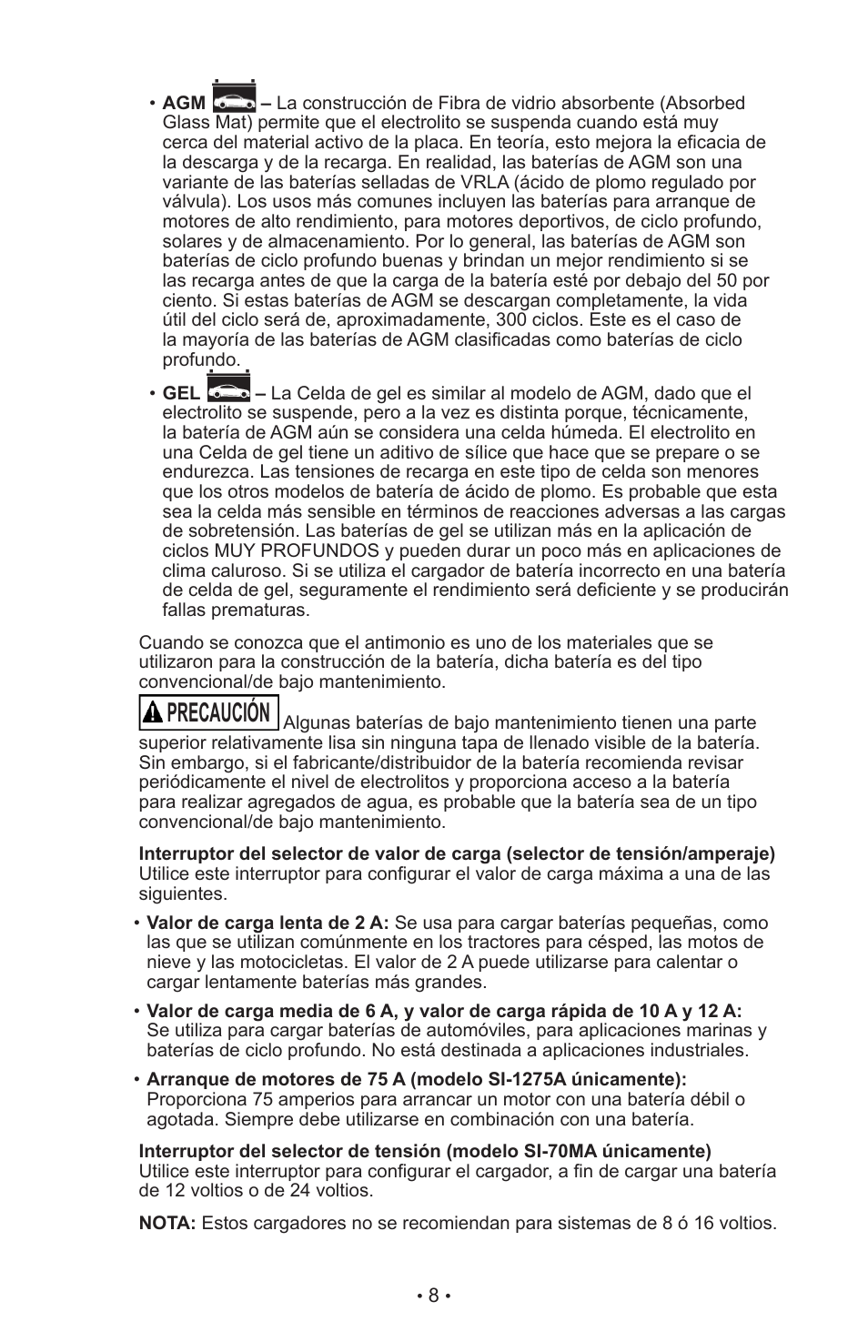 Precaución | Schumacher MANUAL DO USURIO SI-82-6 User Manual | Page 12 / 52