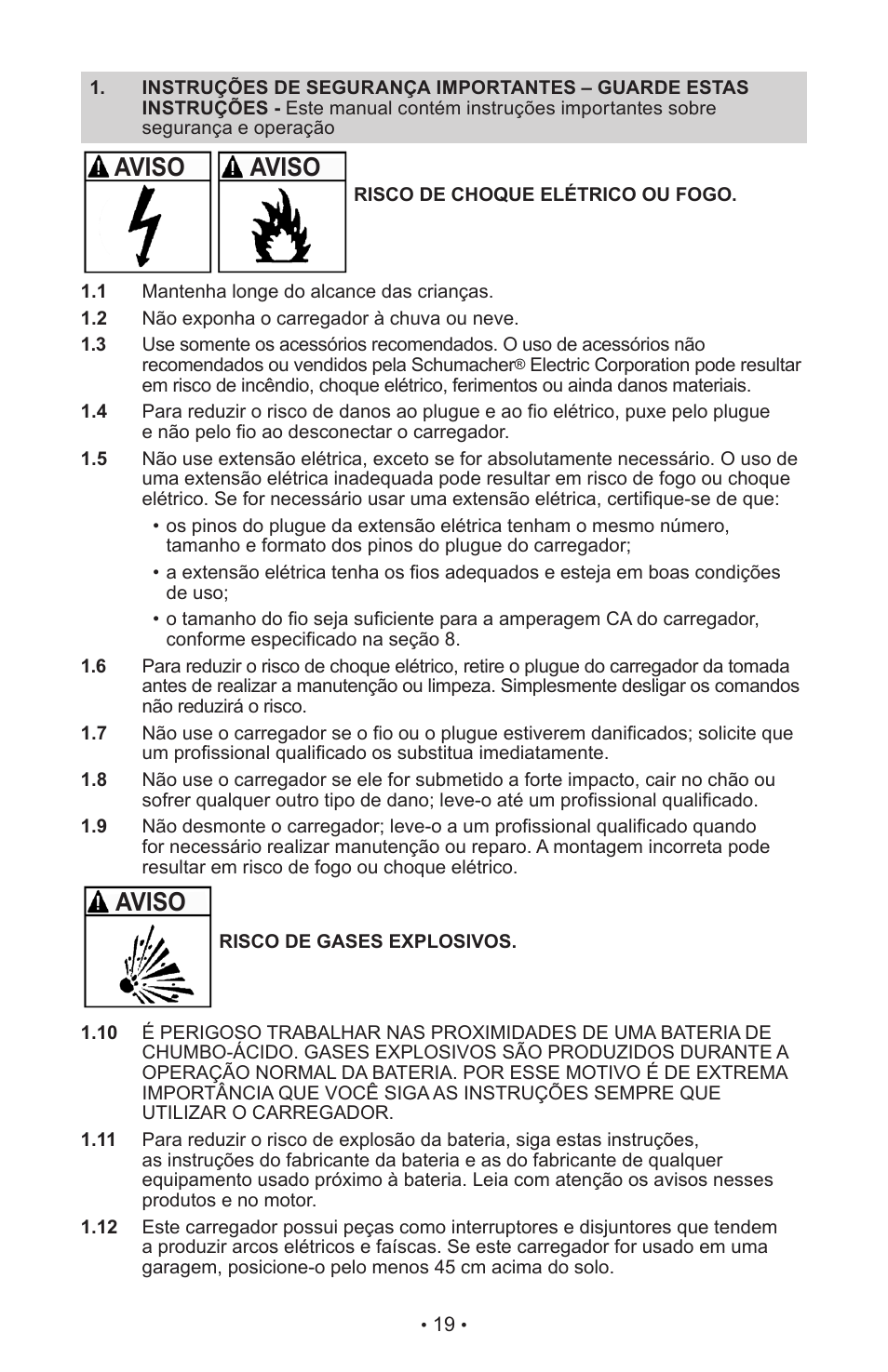 Aviso | Schumacher MANUAL DO USURIO SI-82-6 User Manual | Page 23 / 52