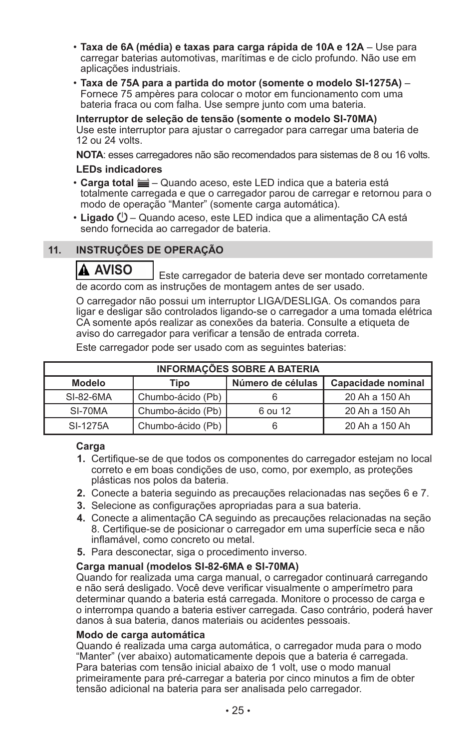 Aviso | Schumacher MANUAL DO USURIO SI-82-6 User Manual | Page 29 / 52