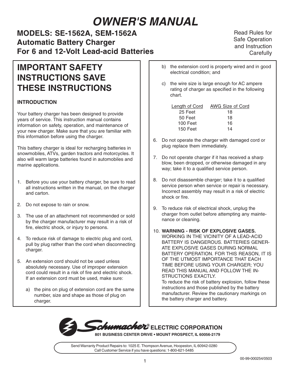 Schumacher SE-1562A User Manual | 8 pages