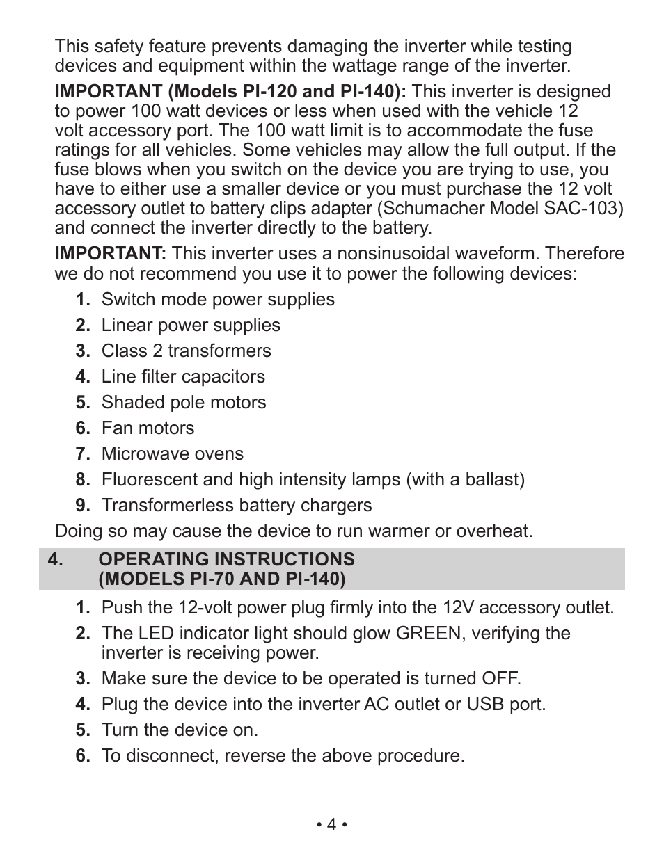 Schumacher PI-70 User Manual | Page 4 / 22