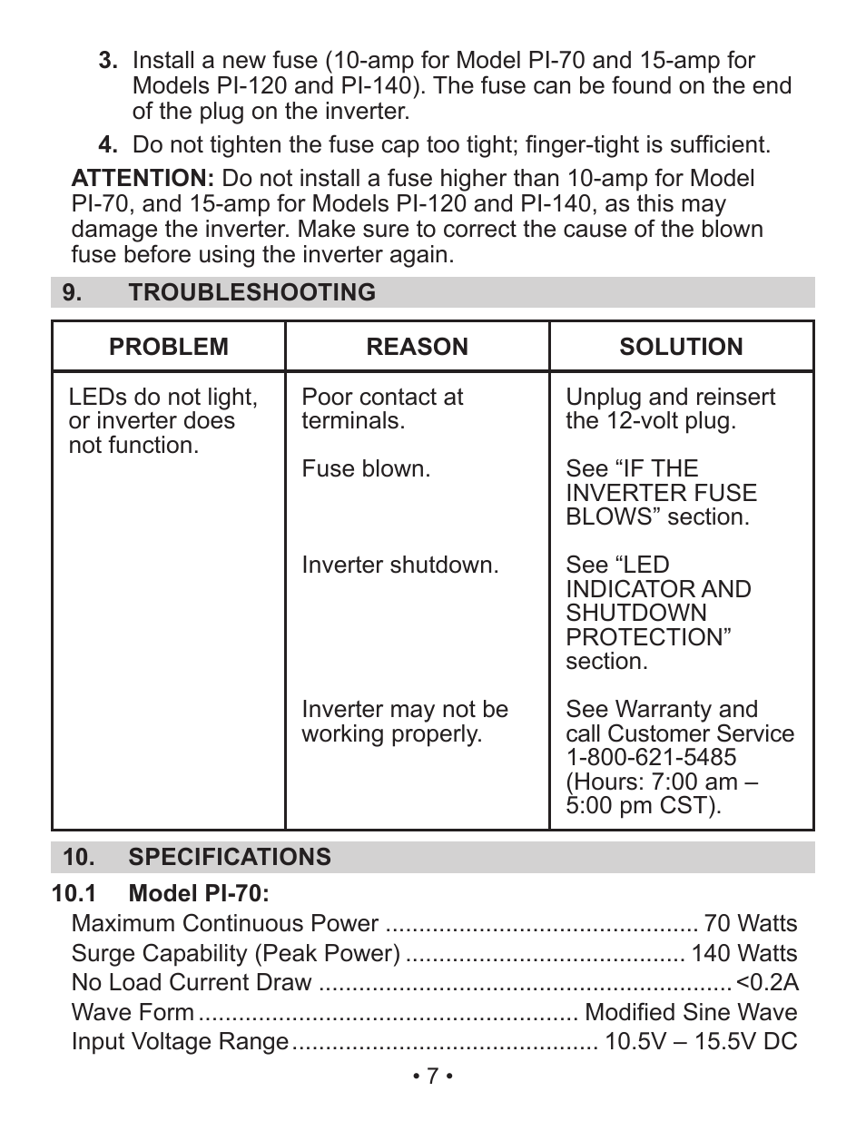 Schumacher PI-70 User Manual | Page 7 / 22