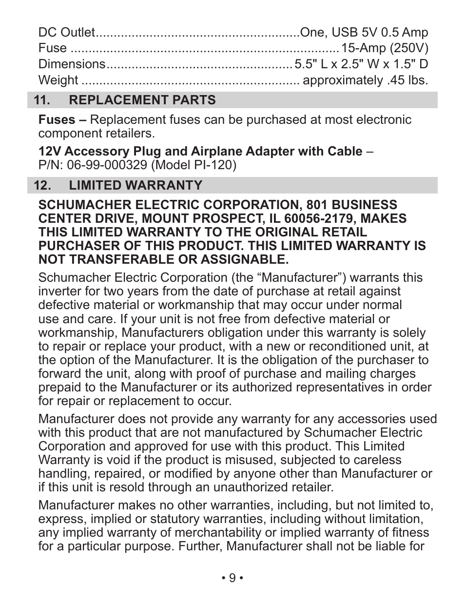 Schumacher PI-70 User Manual | Page 9 / 22