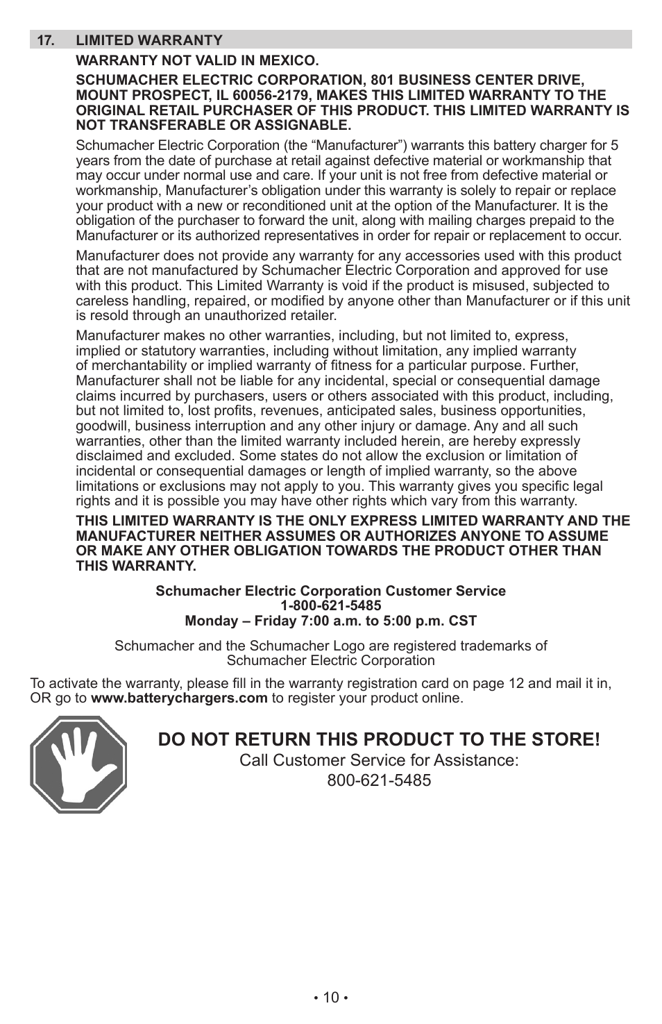 Do not return this product to the store | Schumacher Automatic SC-600A User Manual | Page 11 / 25