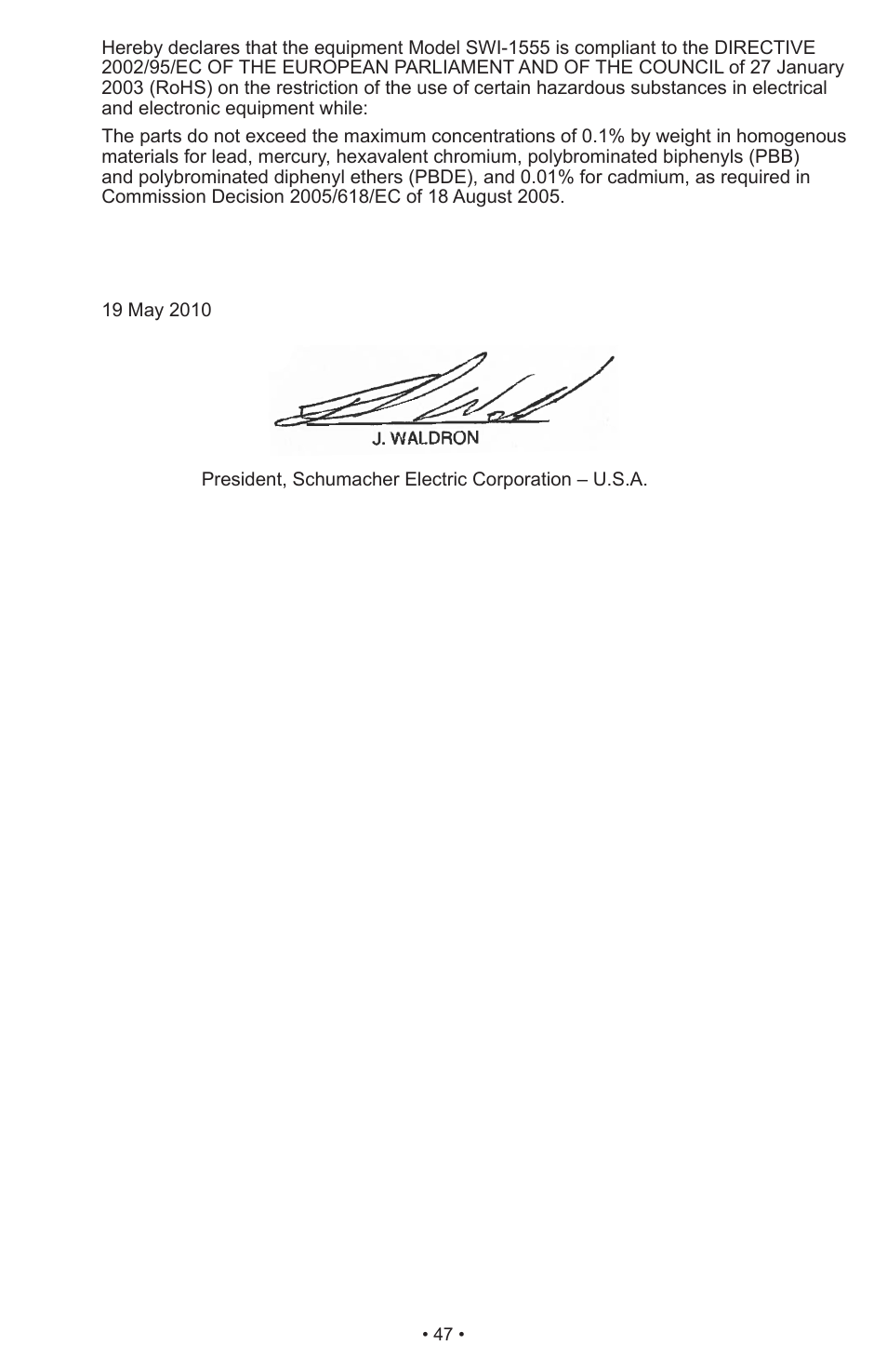 Schumacher Automatic SWI-1555A User Manual | Page 48 / 48