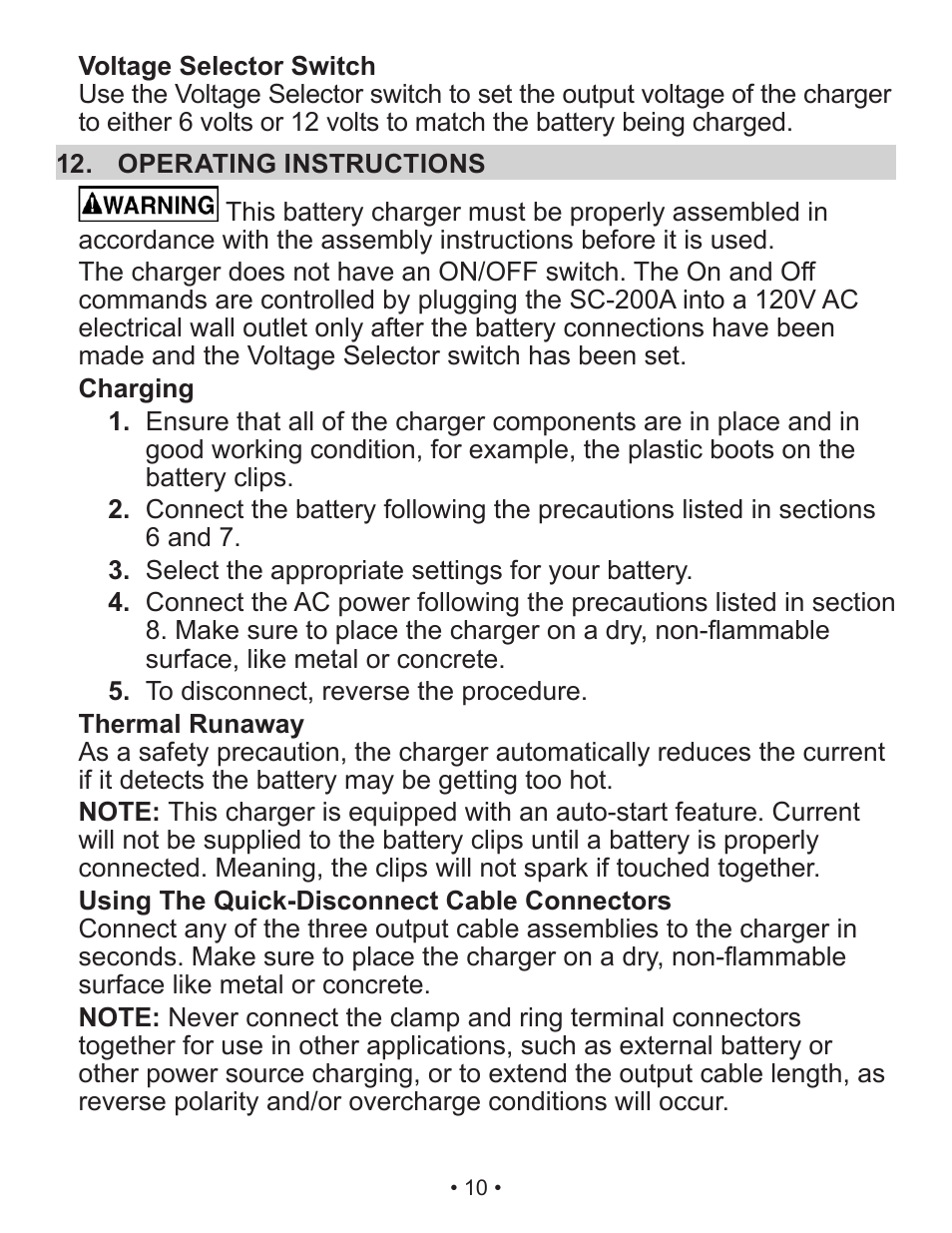 Schumacher Automatic Battery Charger / Maintainer SC-200A User Manual | Page 10 / 41