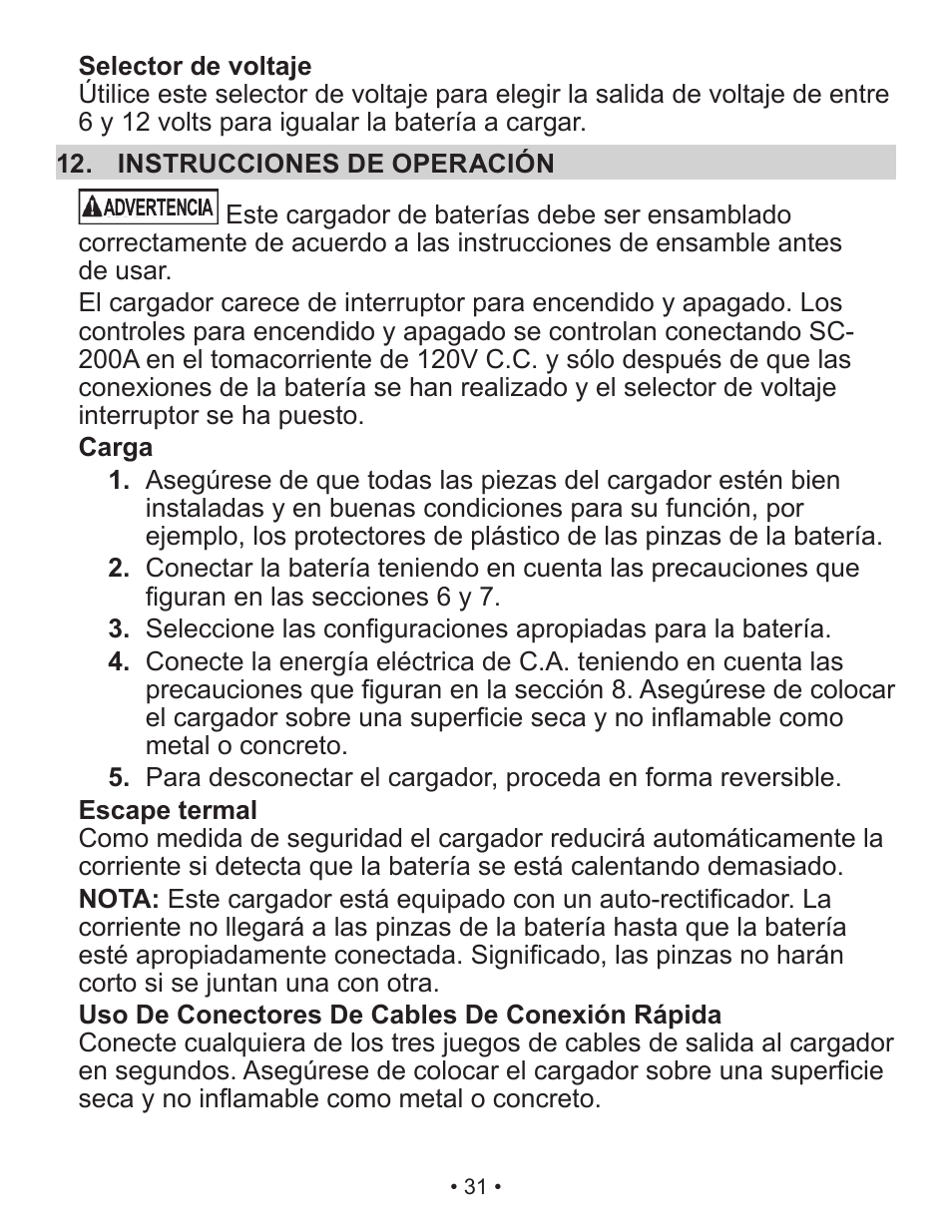 Schumacher Automatic Battery Charger / Maintainer SC-200A User Manual | Page 31 / 41