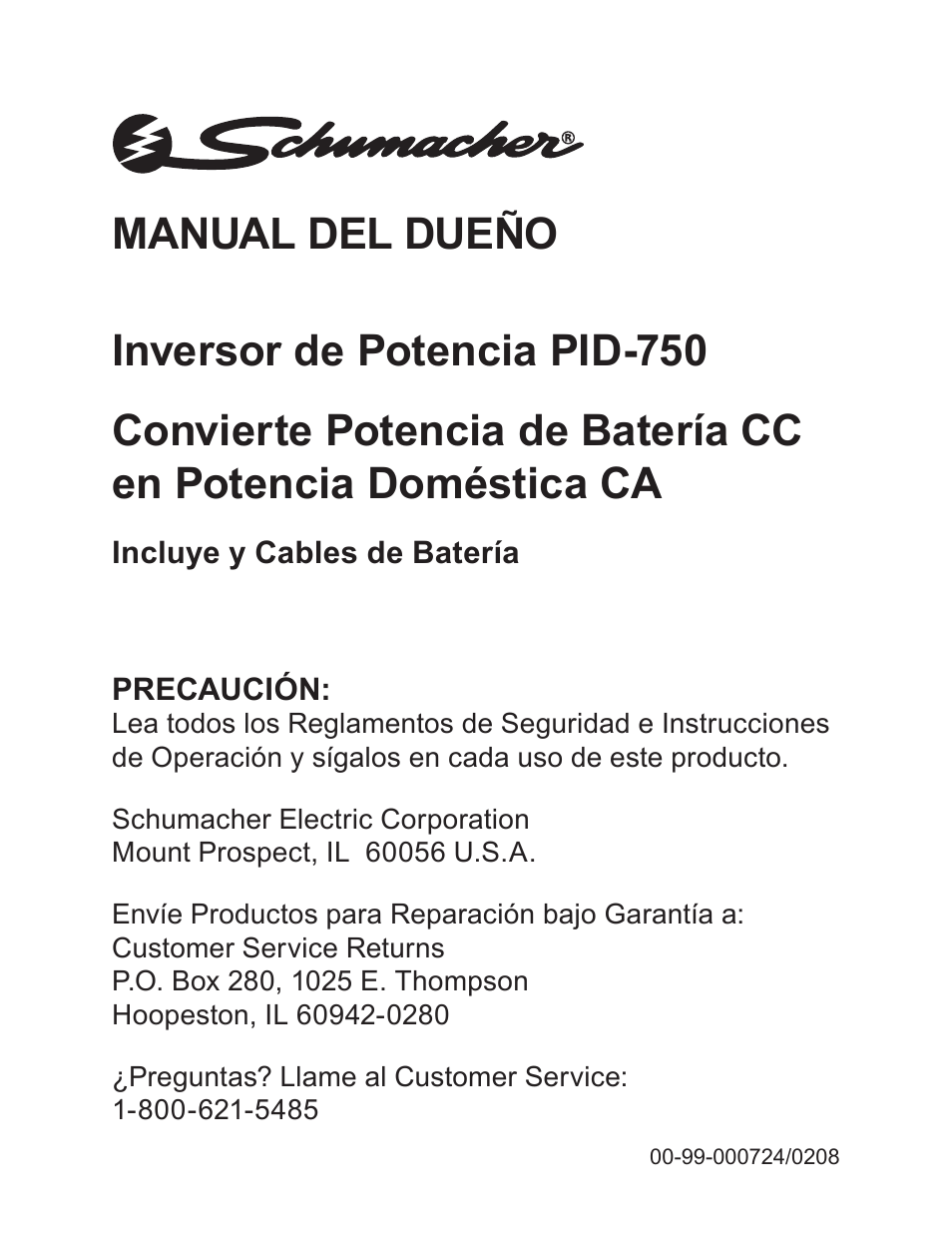 99-000724-0208_spanish, Manual del dueño | Schumacher PID-750 User Manual | Page 14 / 28