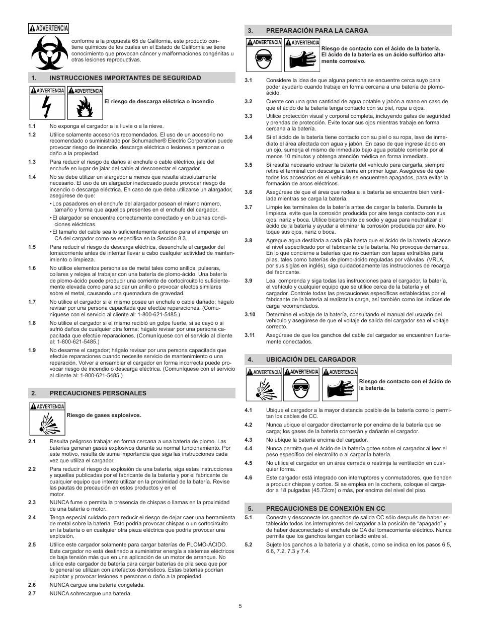 Advertencia | Schumacher SCF-200A User Manual | Page 5 / 12