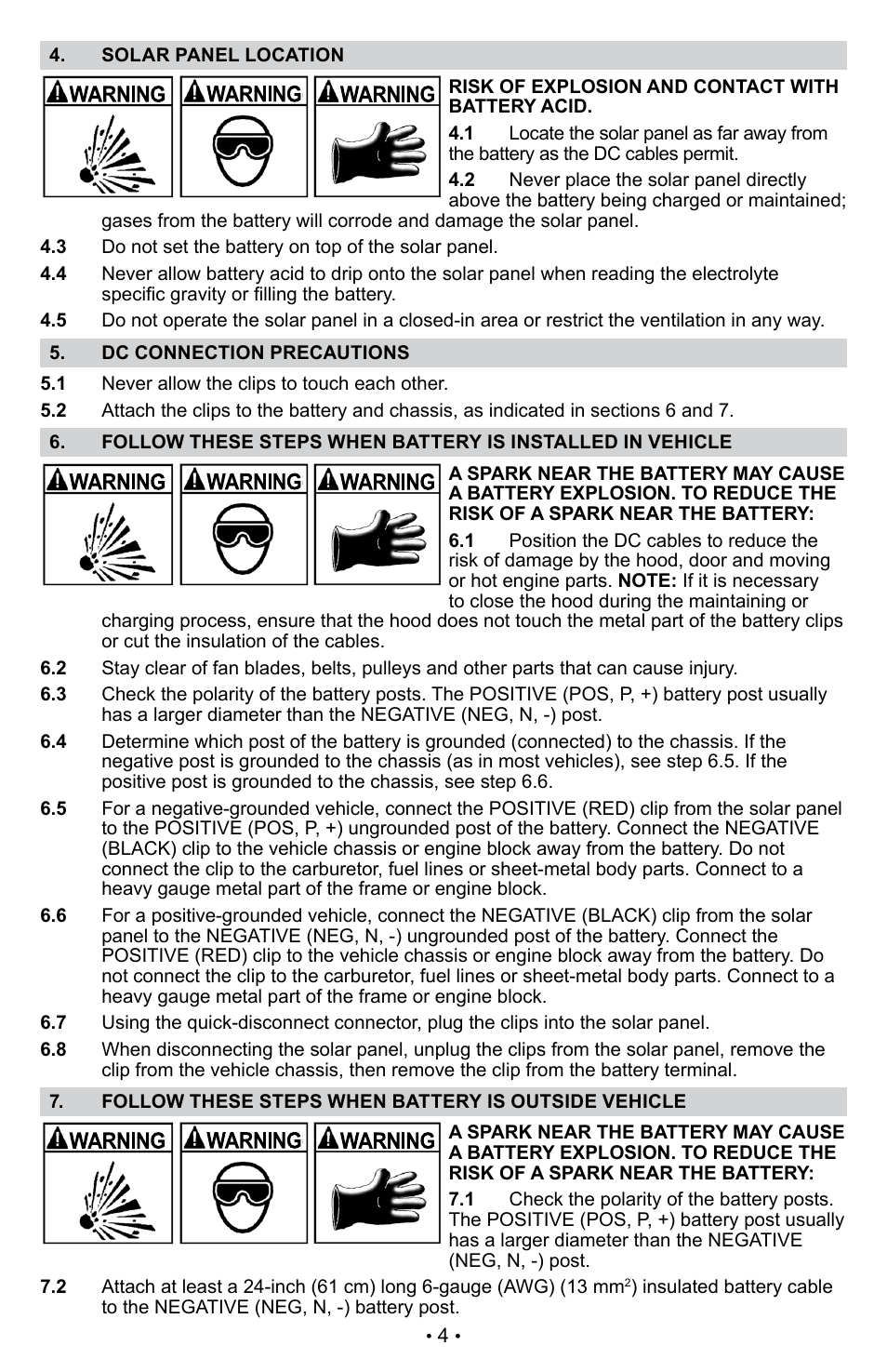 Schumacher SCHUMAKER SOLAR BATTERY CHARGER SP-400 User Manual | Page 4 / 24