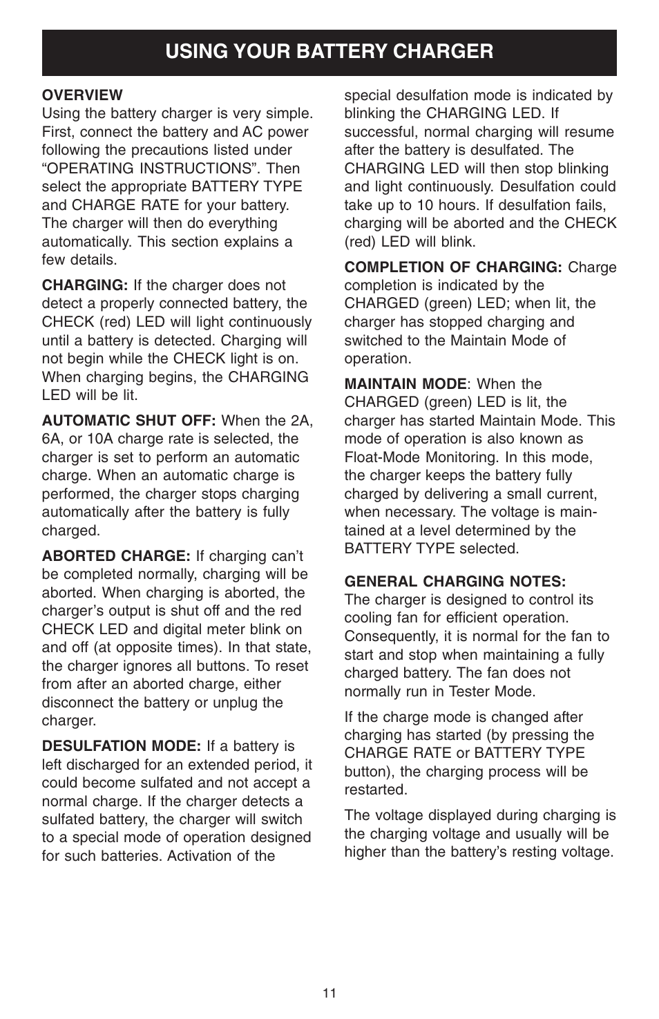 Using your battery charger | Schumacher SSC-1000A User Manual | Page 11 / 16