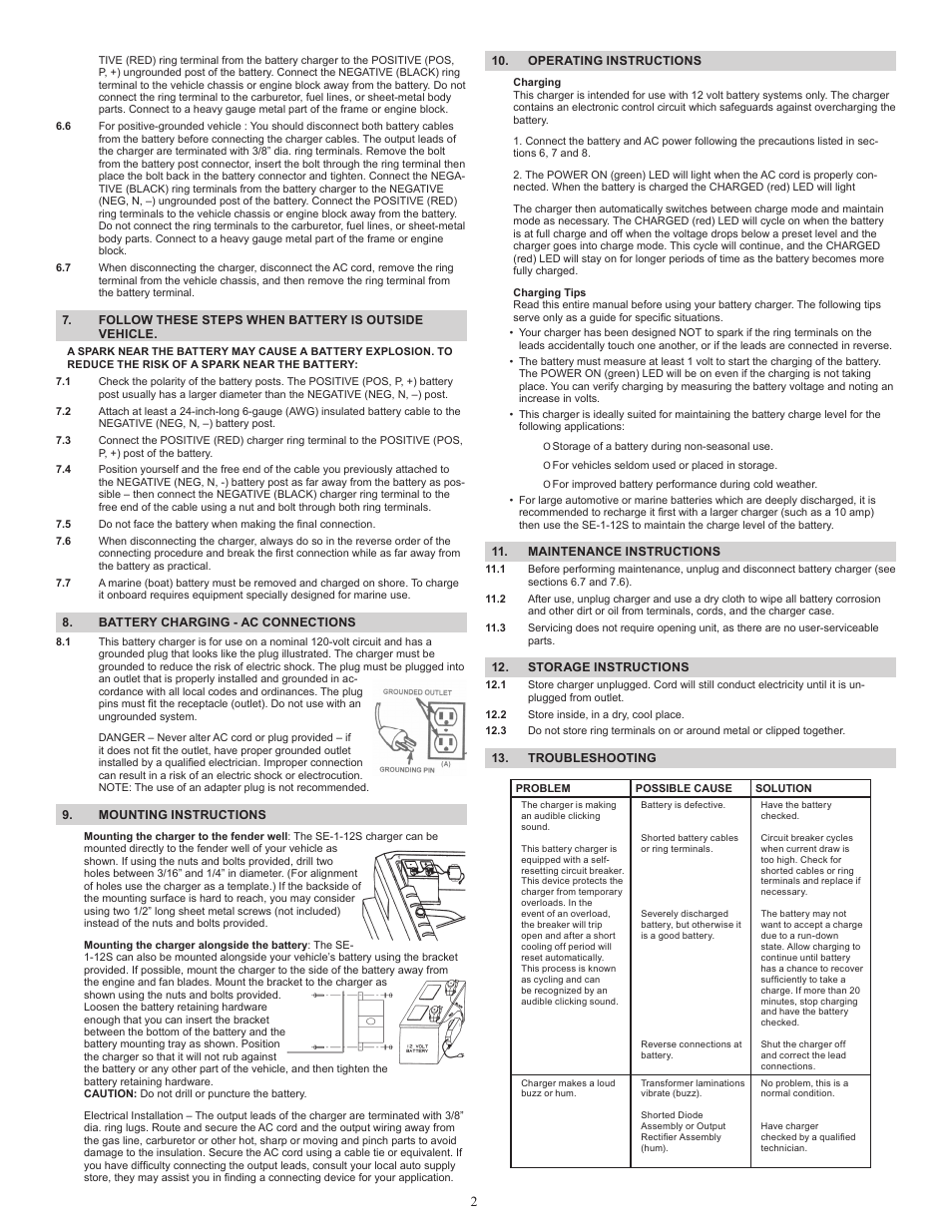 Schumacher Automatic /Maintainer SE-1-12S User Manual | Page 2 / 8