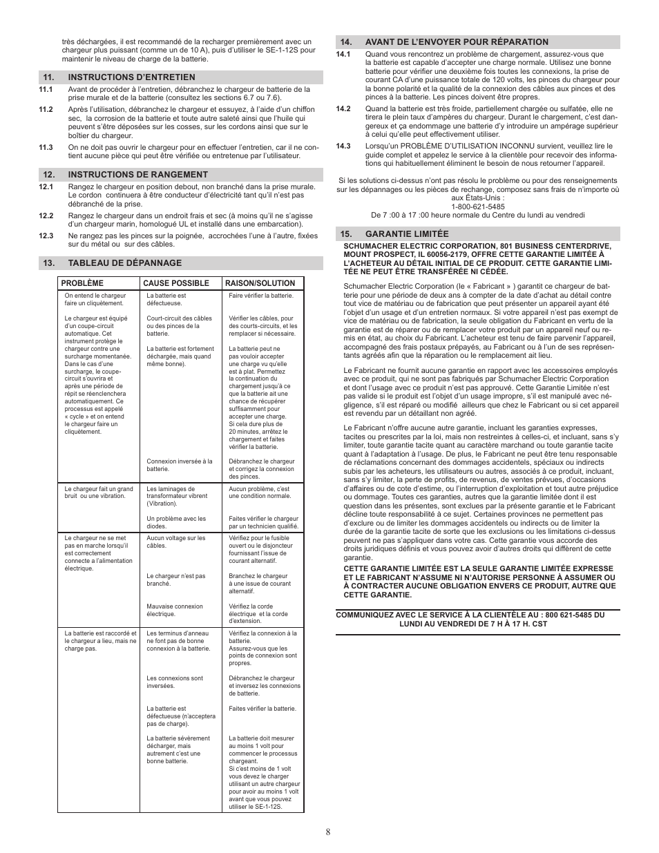 Schumacher Automatic /Maintainer SE-1-12S User Manual | Page 8 / 8