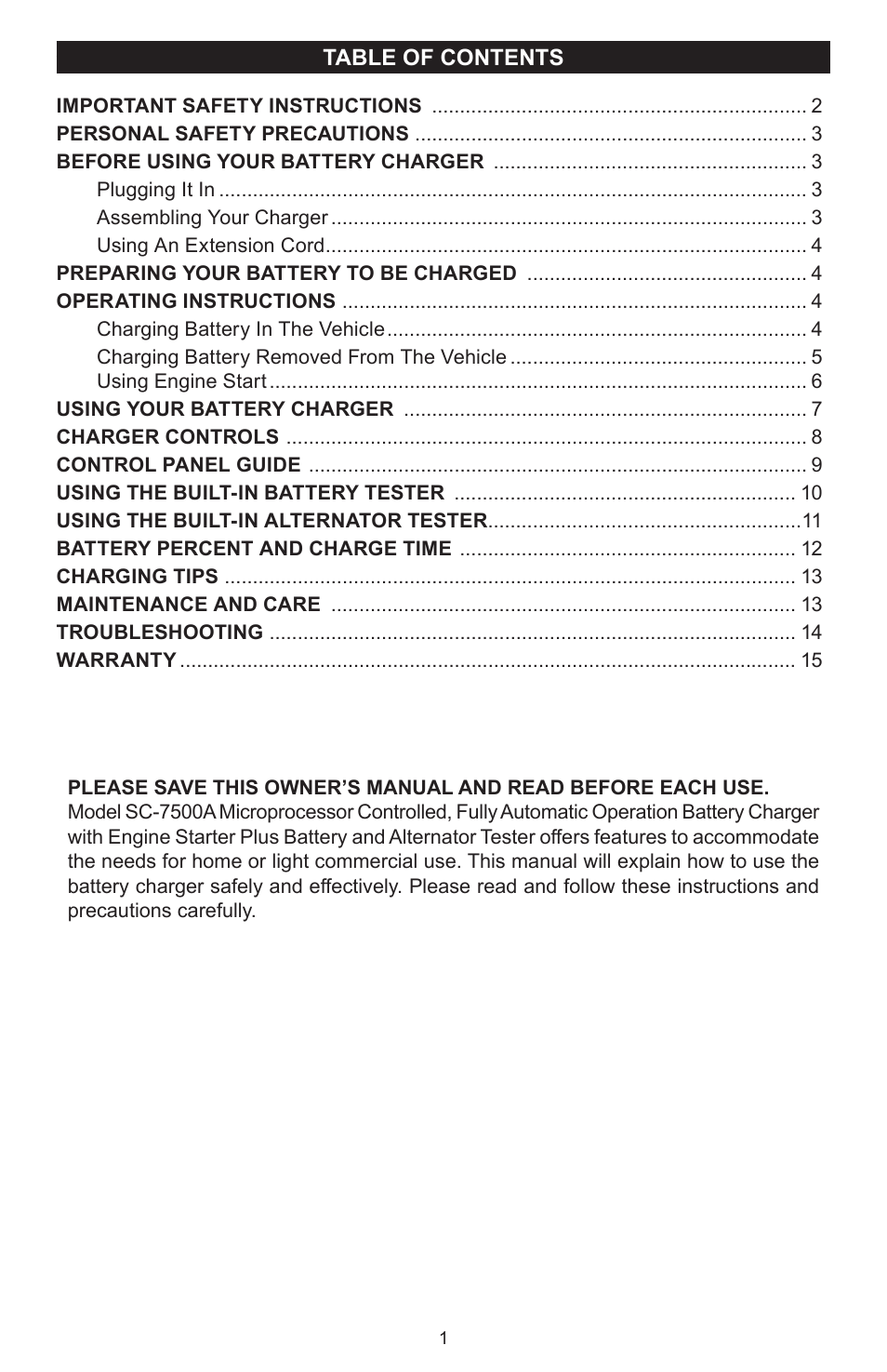 Schumacher SC-7500A User Manual | Page 2 / 32