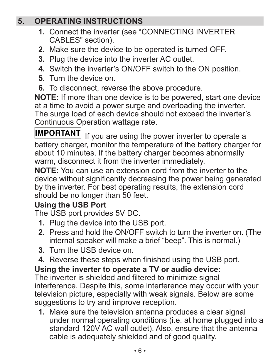 Schumacher Shumacher Power Inverter PI-200 User Manual | Page 6 / 27