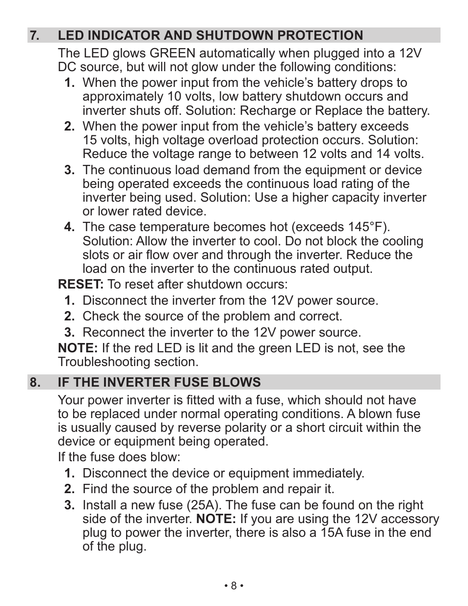 Schumacher Shumacher Power Inverter PI-200 User Manual | Page 8 / 27
