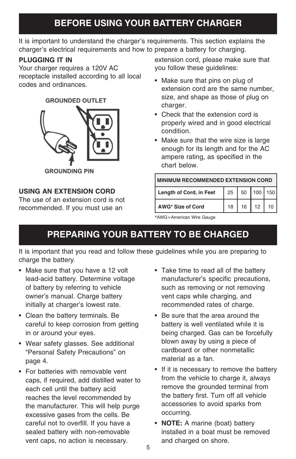 Before using your battery charger, Preparing your battery to be charged | Schumacher 1200A User Manual | Page 5 / 16