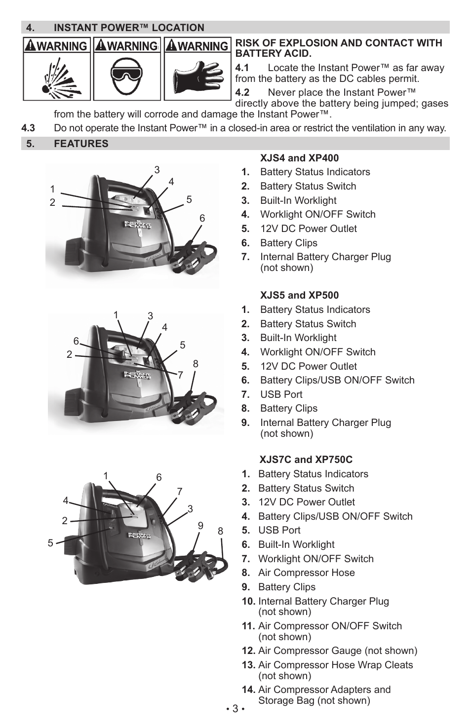 Schumacher Instant Power Jump Starter and DC Power Source XJS4 User Manual | Page 5 / 22