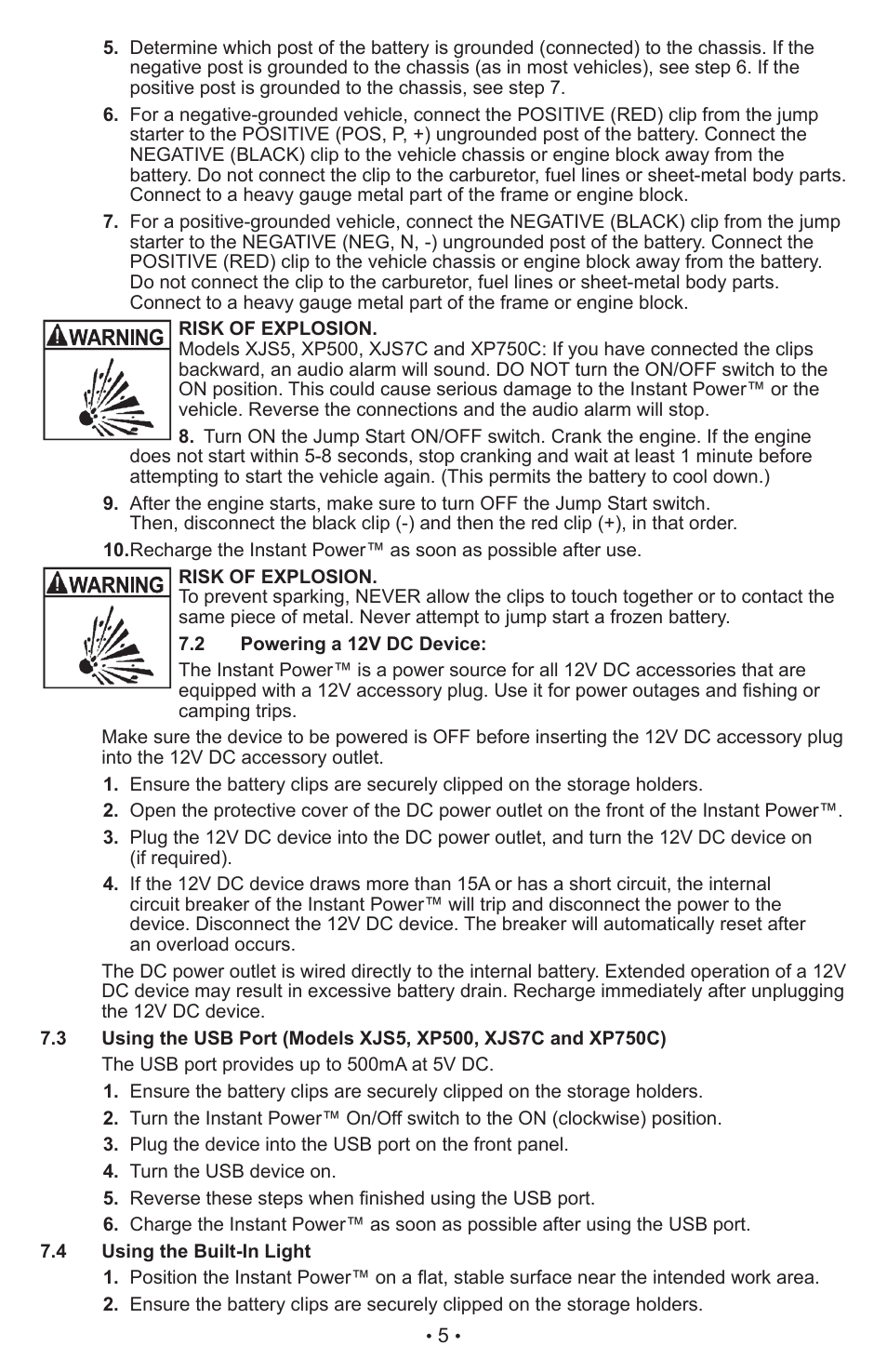 Schumacher Instant Power Jump Starter and DC Power Source XJS4 User Manual | Page 7 / 22