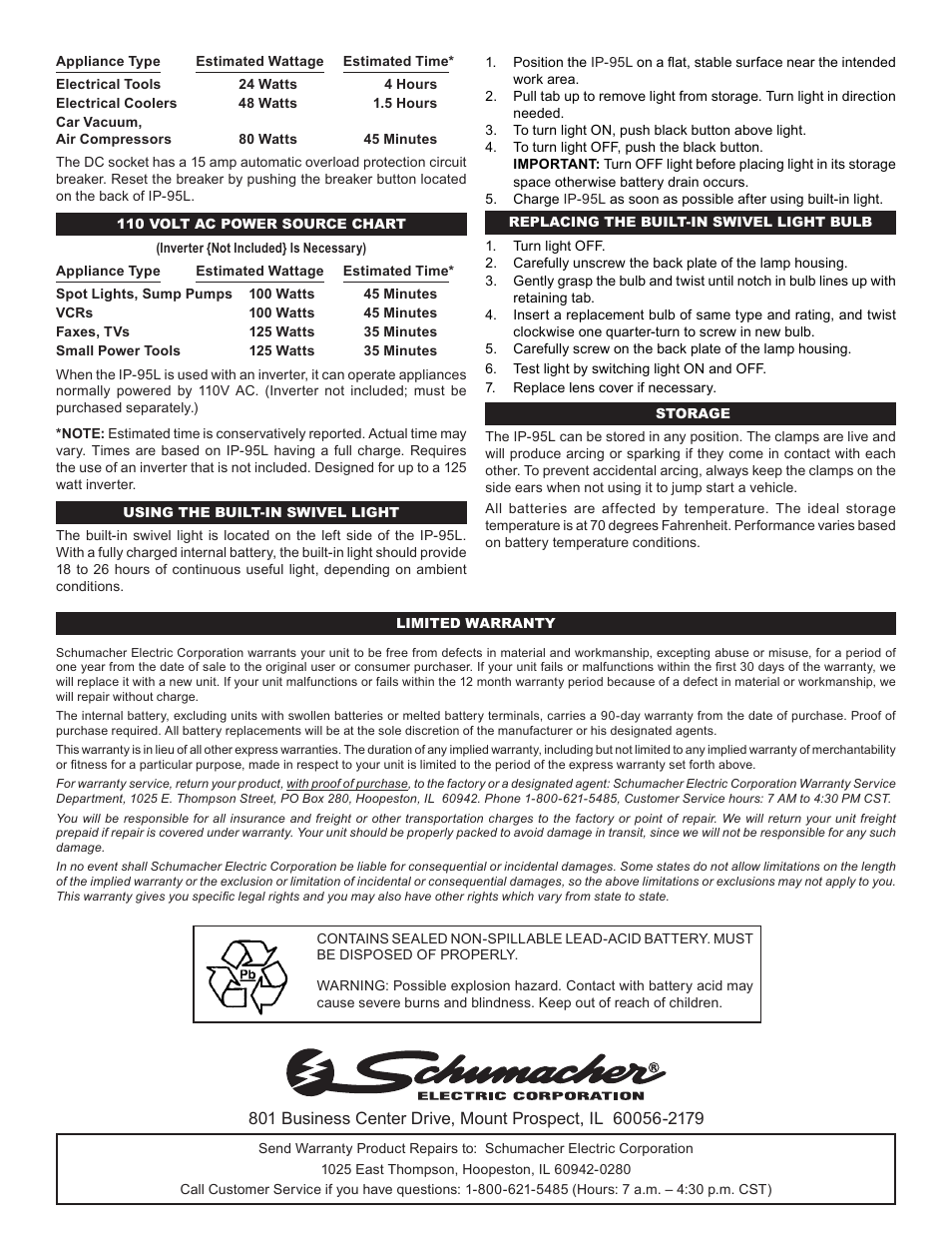 Schumacher IP-95L User Manual | Page 2 / 8