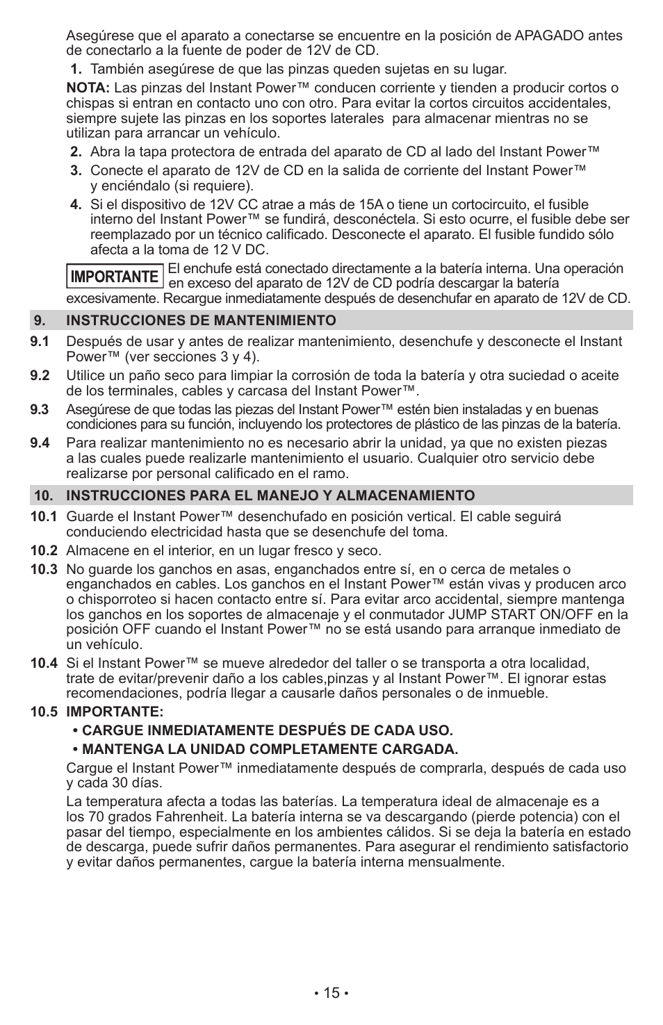 Schumacher Jump Starter and DC Power Source IP-75 User Manual | Page 15 / 24