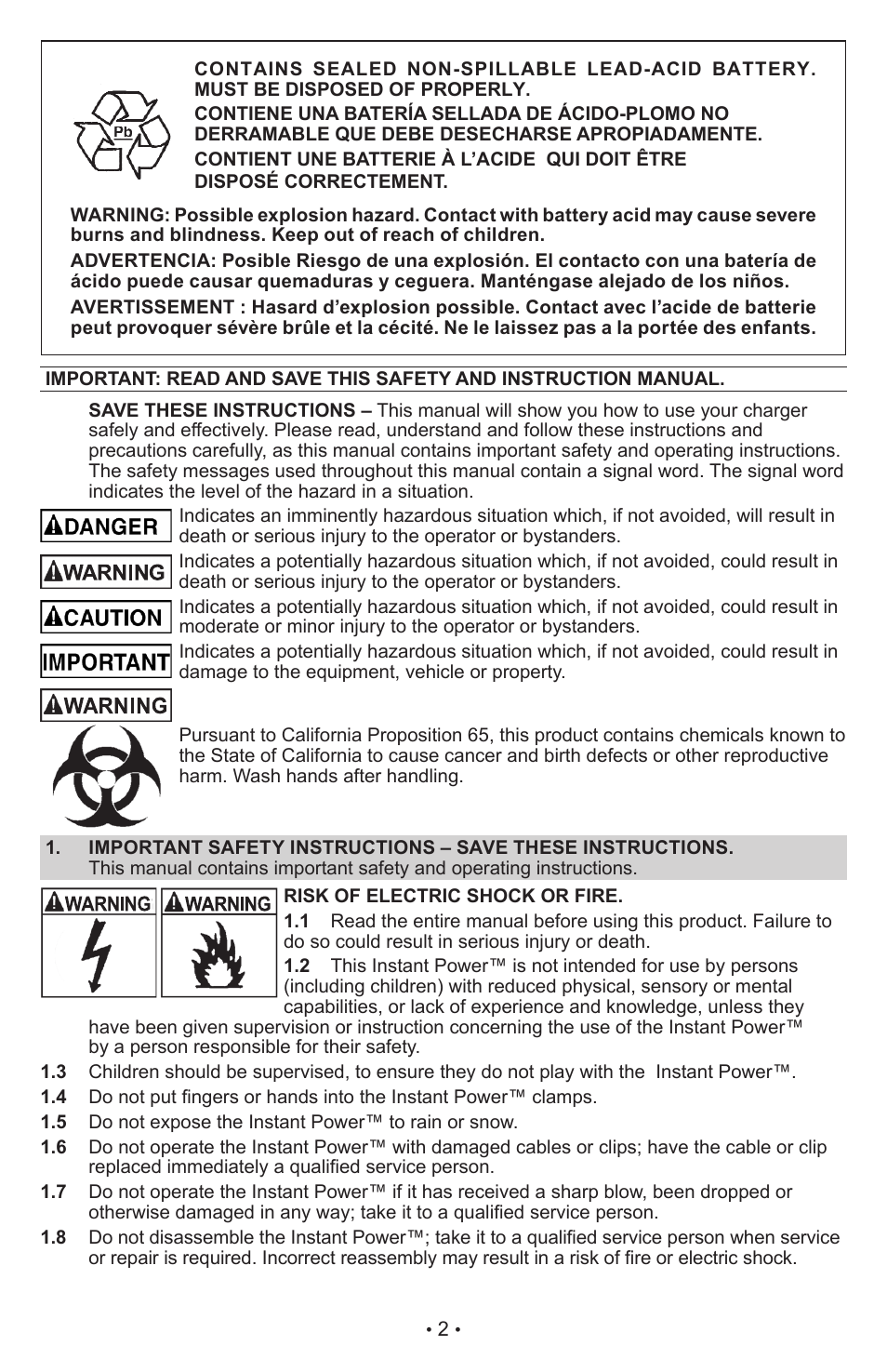 Schumacher Jump Starter and DC Power Source IP-75 User Manual | Page 2 / 24