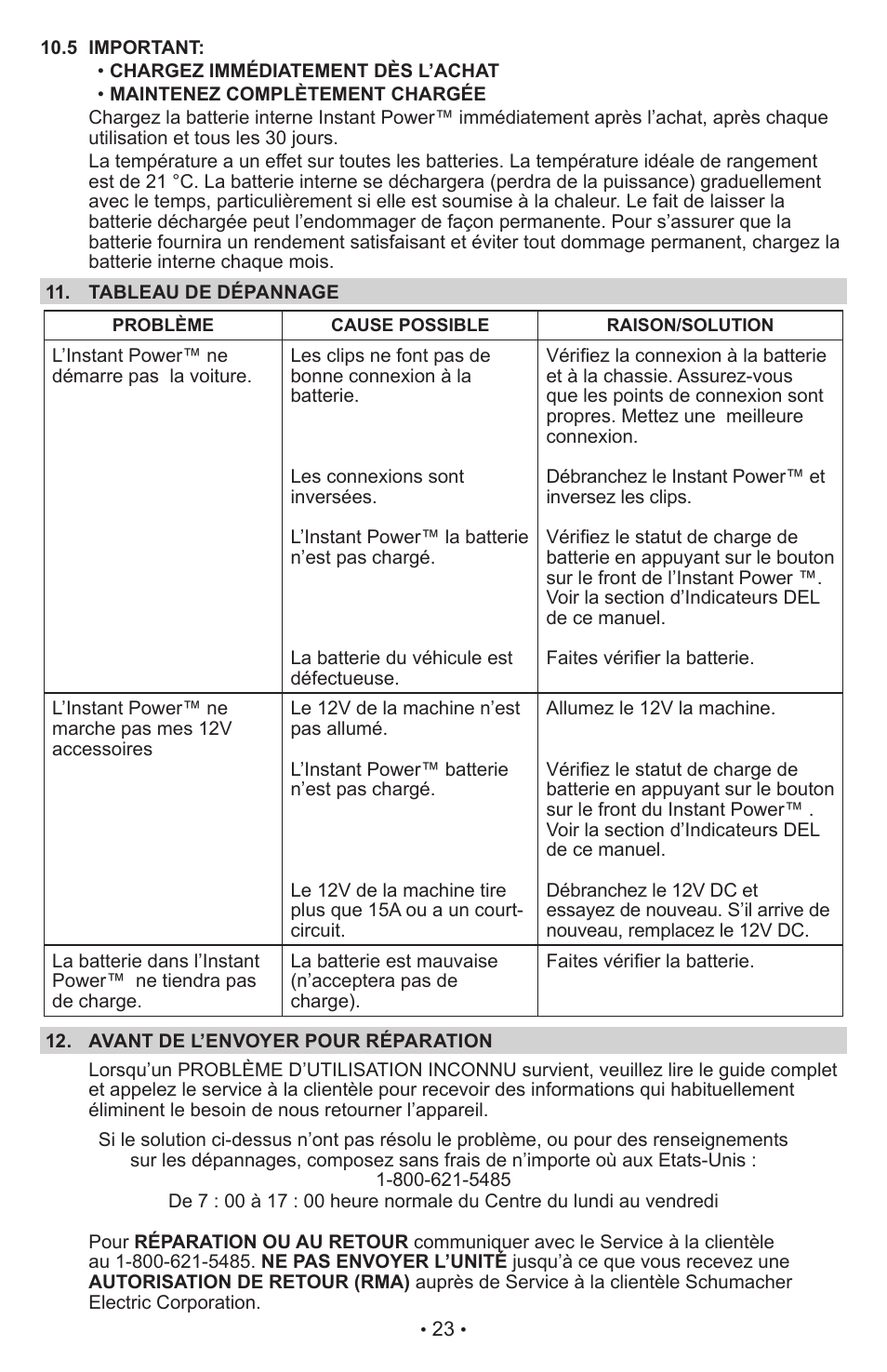 Schumacher Jump Starter and DC Power Source IP-75 User Manual | Page 23 / 24