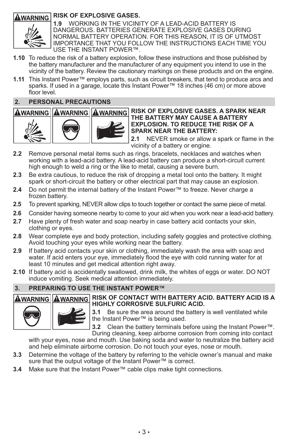 Schumacher Jump Starter and DC Power Source IP-75 User Manual | Page 3 / 24