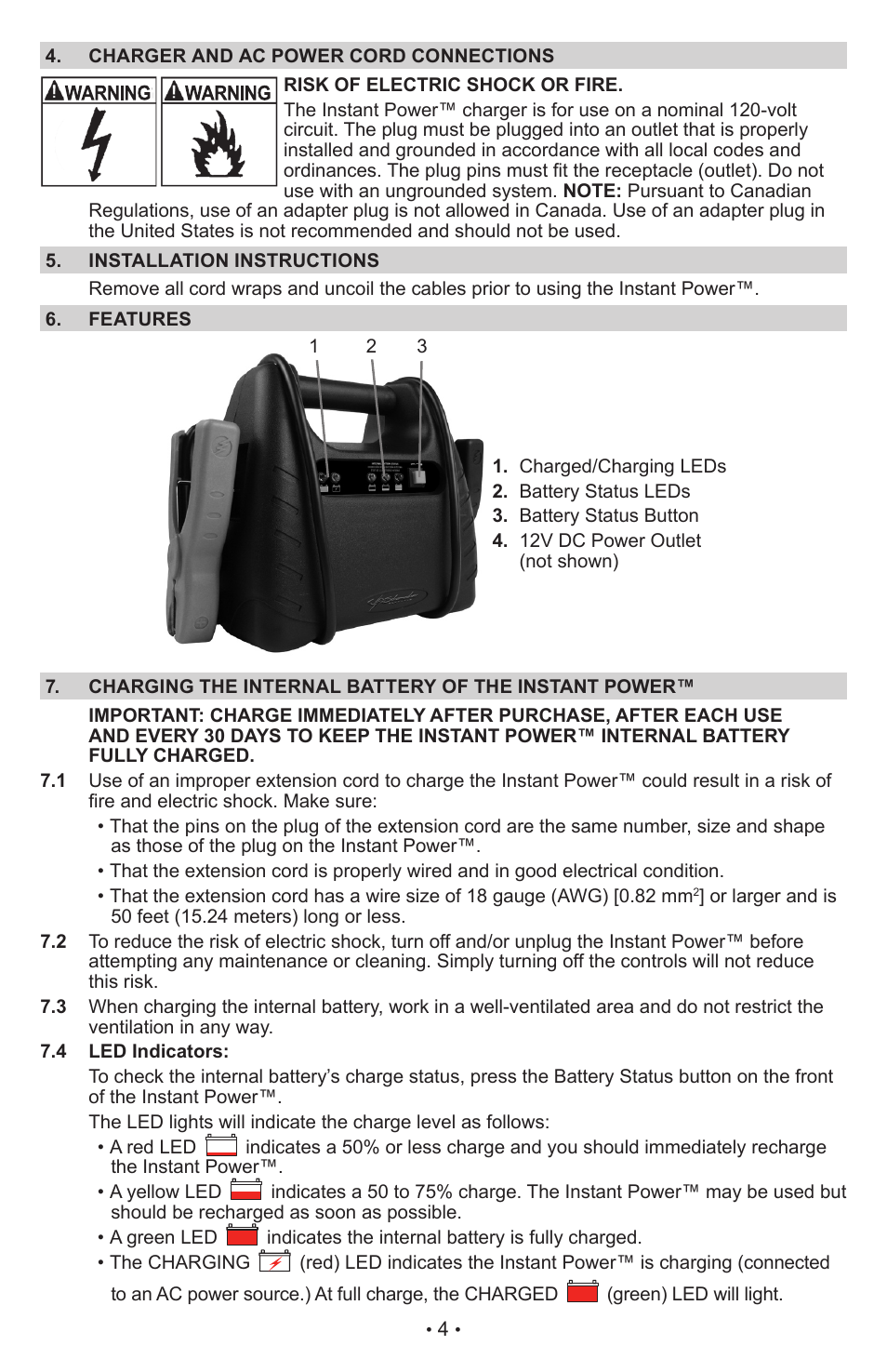 Schumacher Jump Starter and DC Power Source IP-75 User Manual | Page 4 / 24