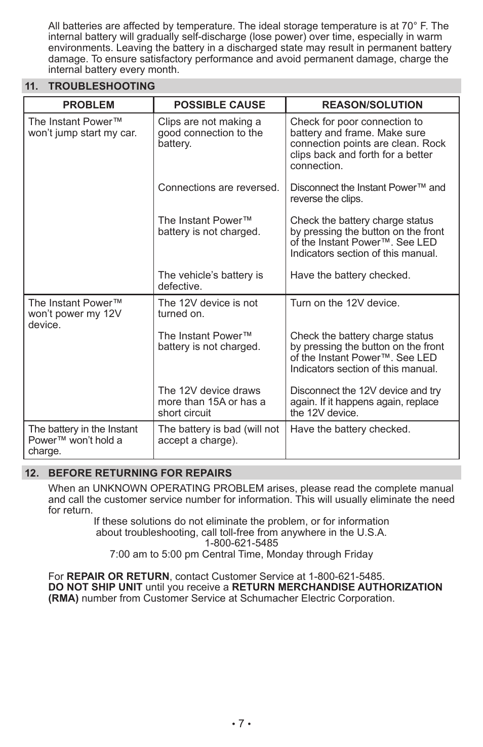 Schumacher Jump Starter and DC Power Source IP-75 User Manual | Page 7 / 24