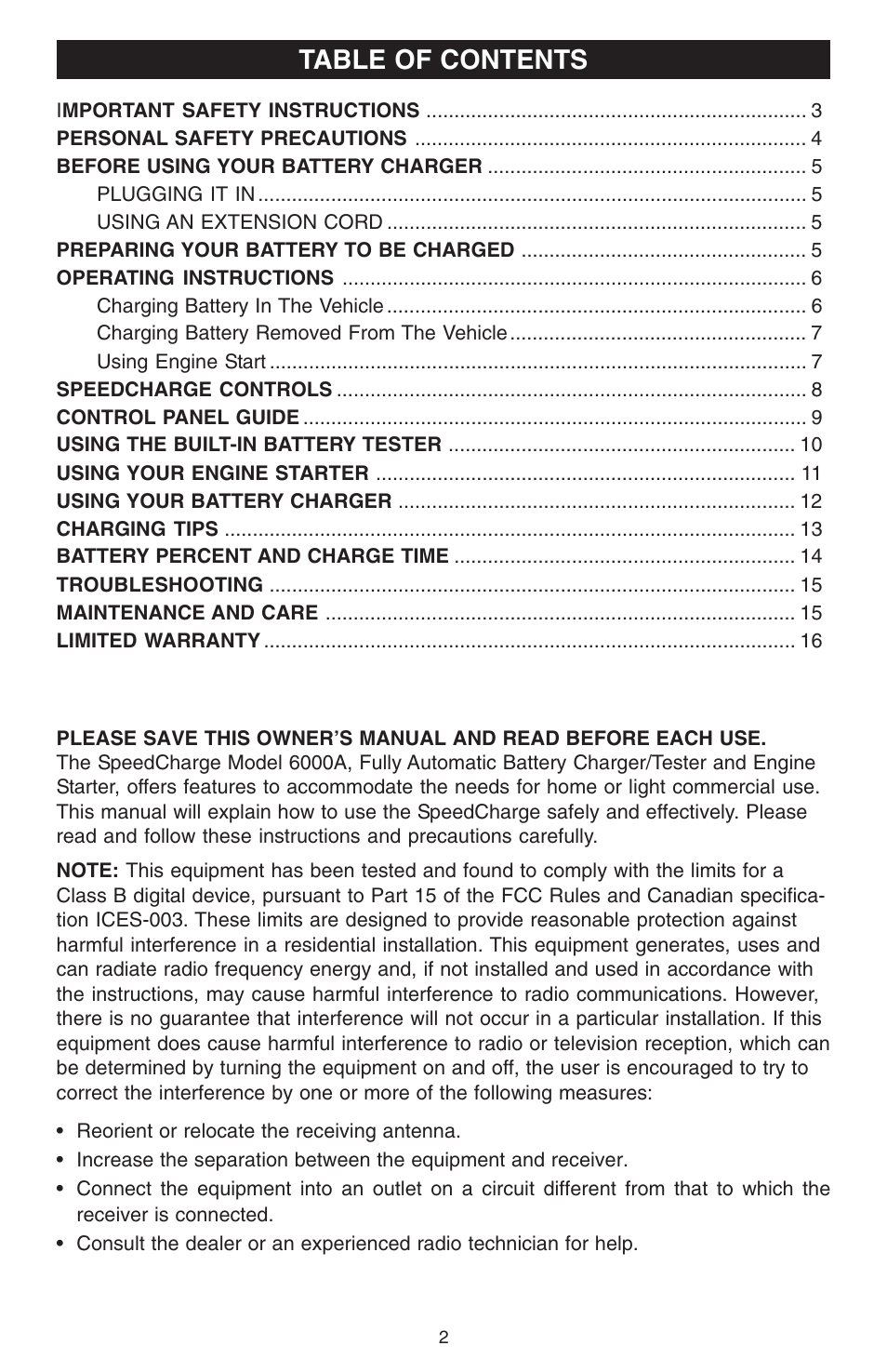 Schumacher 6000A User Manual | Page 2 / 16