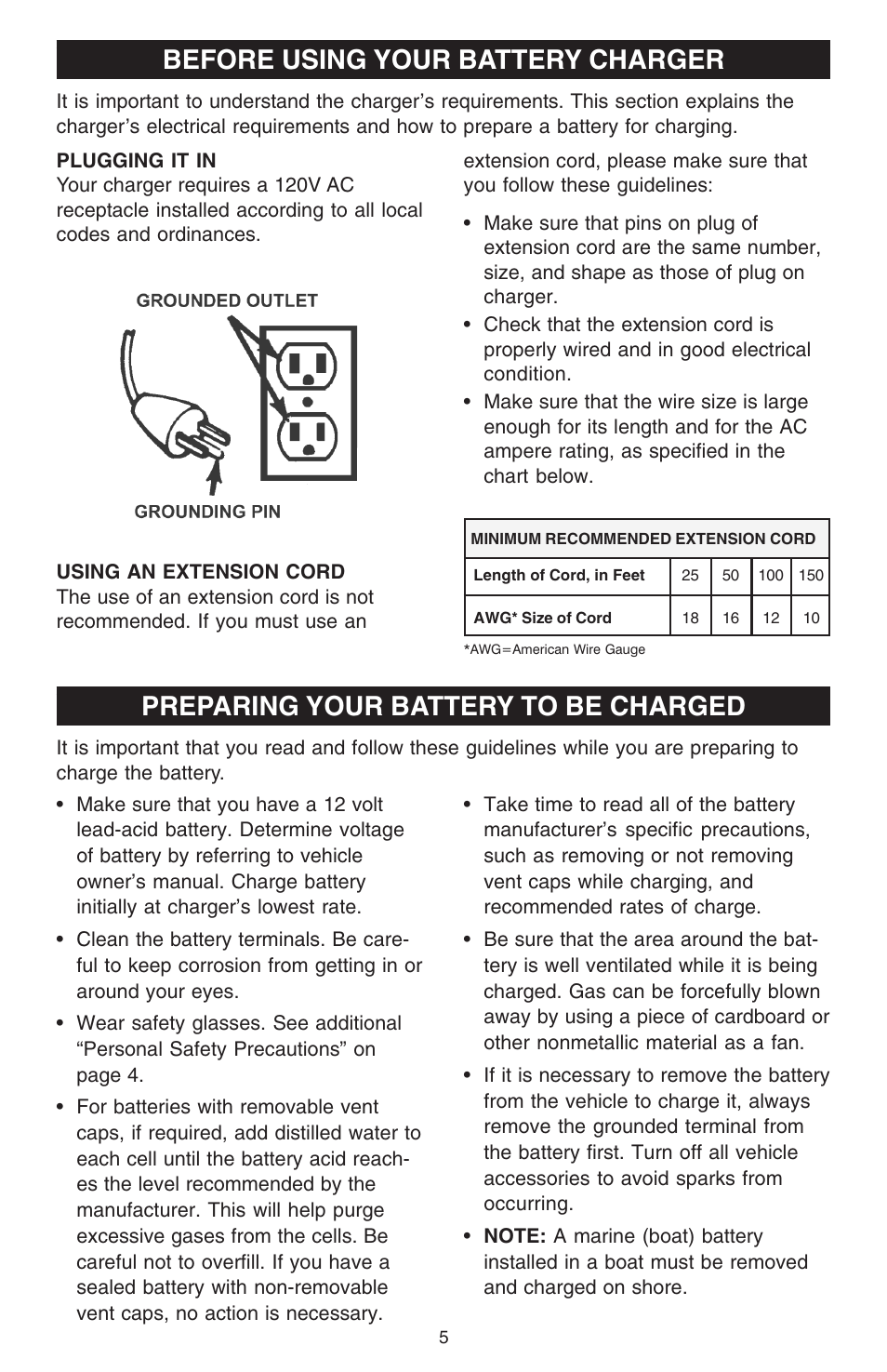 Before using your battery charger, Preparing your battery to be charged | Schumacher 6000A User Manual | Page 5 / 16