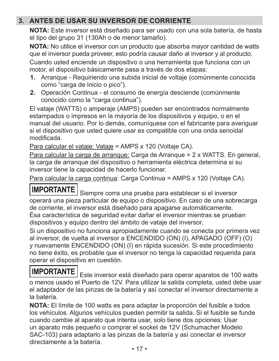 Schumacher Power Inverter PID-760 User Manual | Page 17 / 36
