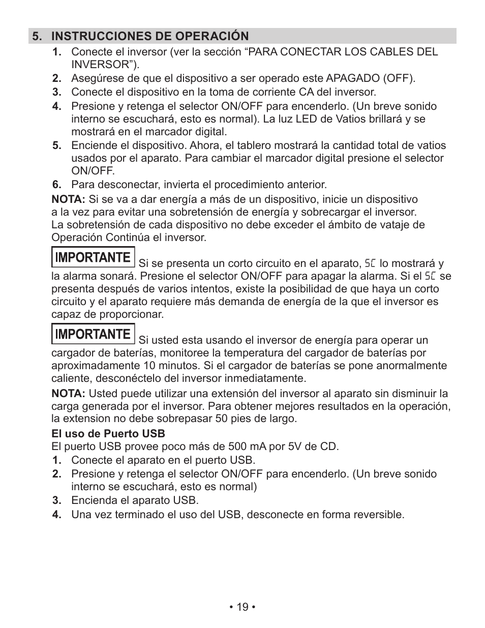 Schumacher Power Inverter PID-760 User Manual | Page 19 / 36