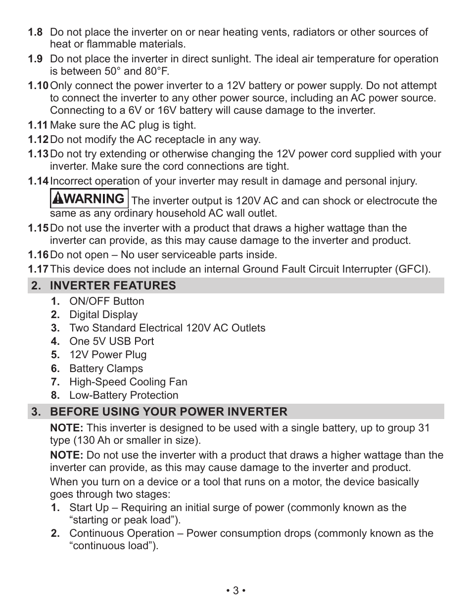 Schumacher Power Inverter PID-760 User Manual | Page 3 / 36