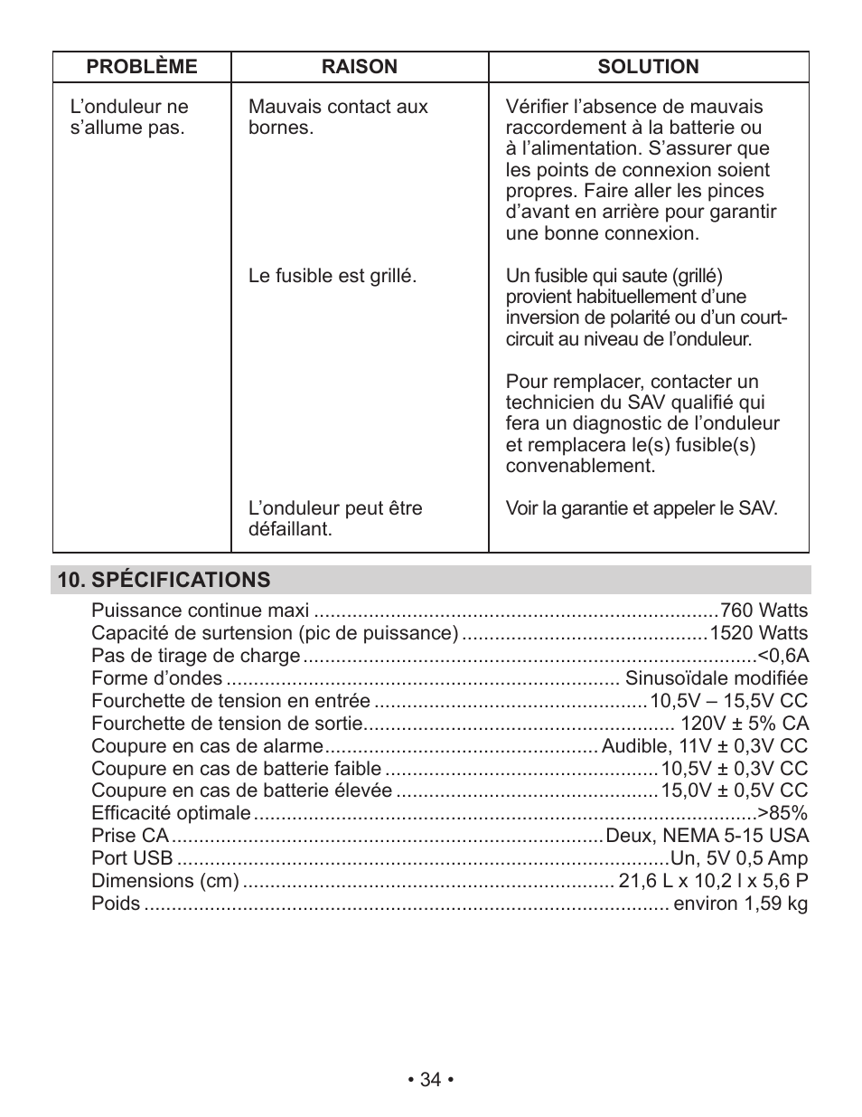 Schumacher Power Inverter PID-760 User Manual | Page 34 / 36