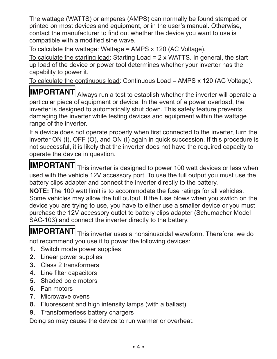 Schumacher Power Inverter PID-760 User Manual | Page 4 / 36