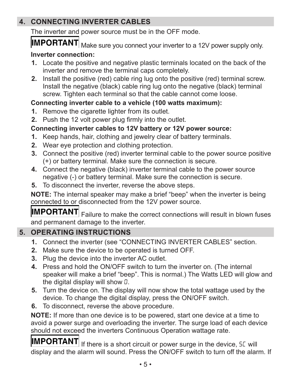 Schumacher Power Inverter PID-760 User Manual | Page 5 / 36