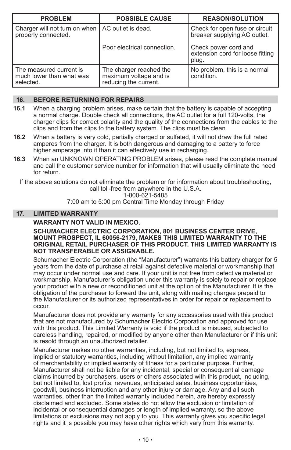 Schumacher Automatic SC-8010A User Manual | Page 11 / 26