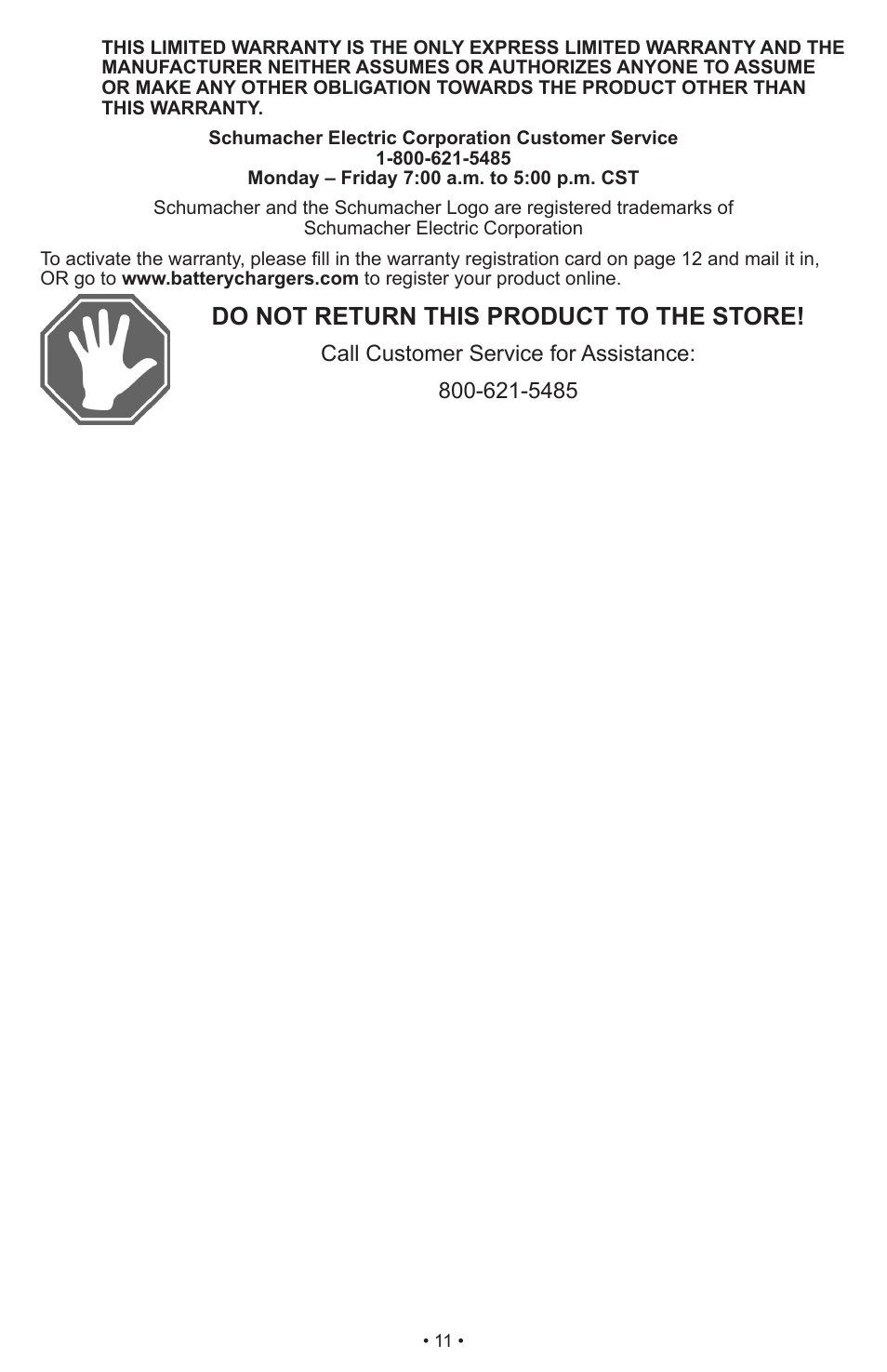 Do not return this product to the store | Schumacher Automatic SC-8010A User Manual | Page 12 / 26