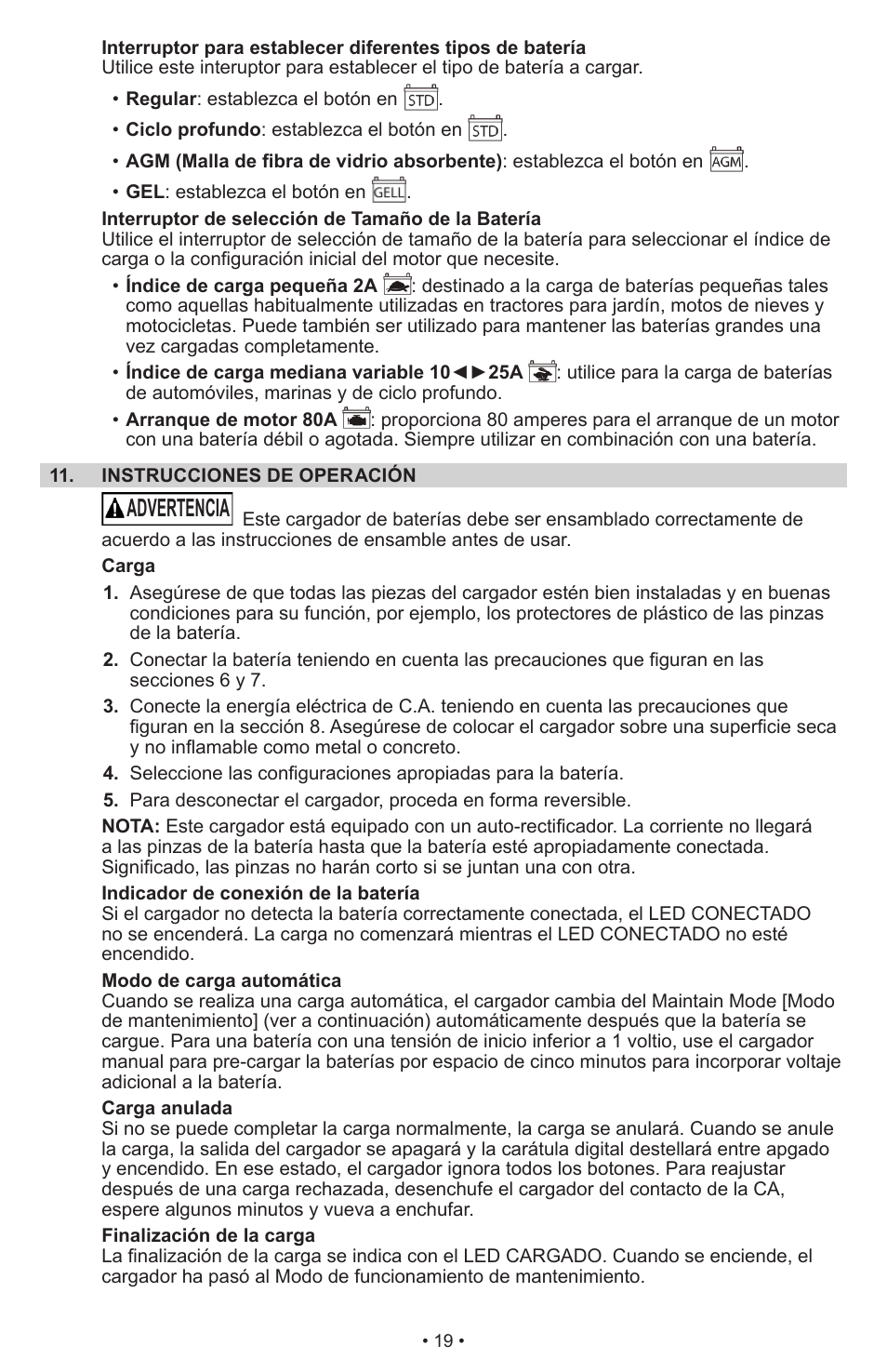 Advertencia | Schumacher Automatic SC-8010A User Manual | Page 20 / 26