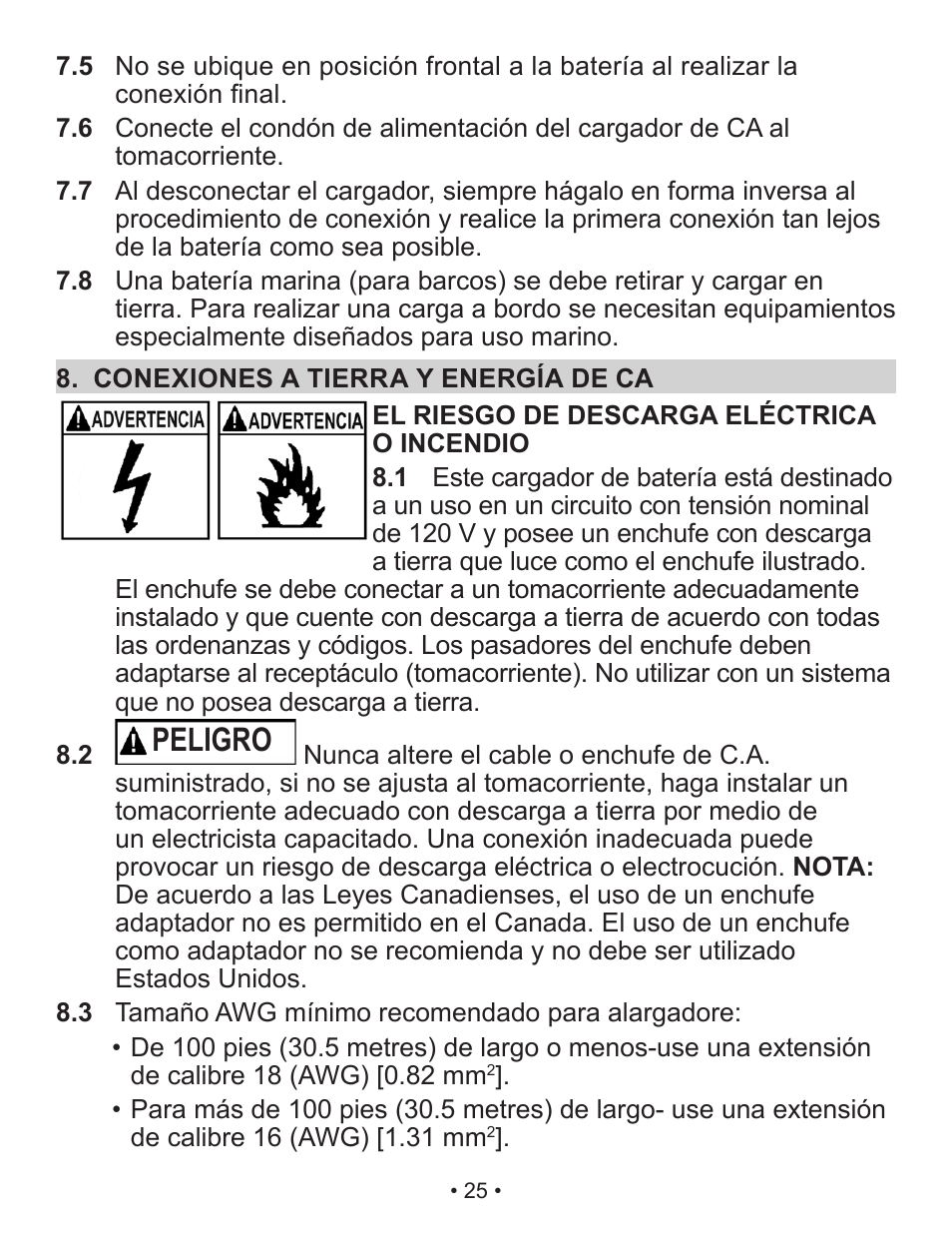 Peligro | Schumacher Automatic XM1-5 User Manual | Page 26 / 35