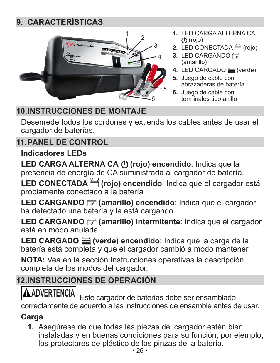 Advertencia | Schumacher Automatic XM1-5 User Manual | Page 27 / 35