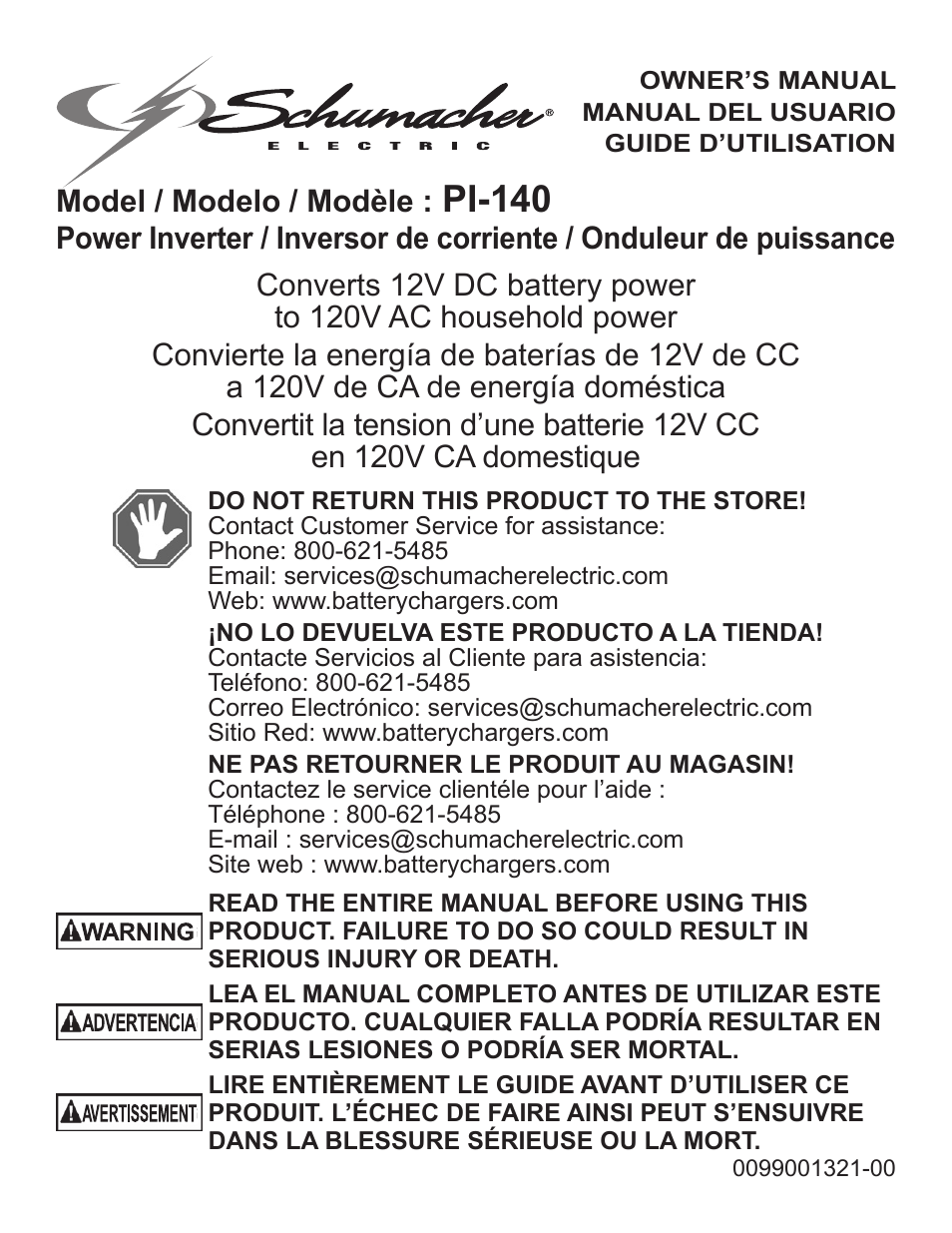 Schumacher Power Inverter PI-140 User Manual | 27 pages