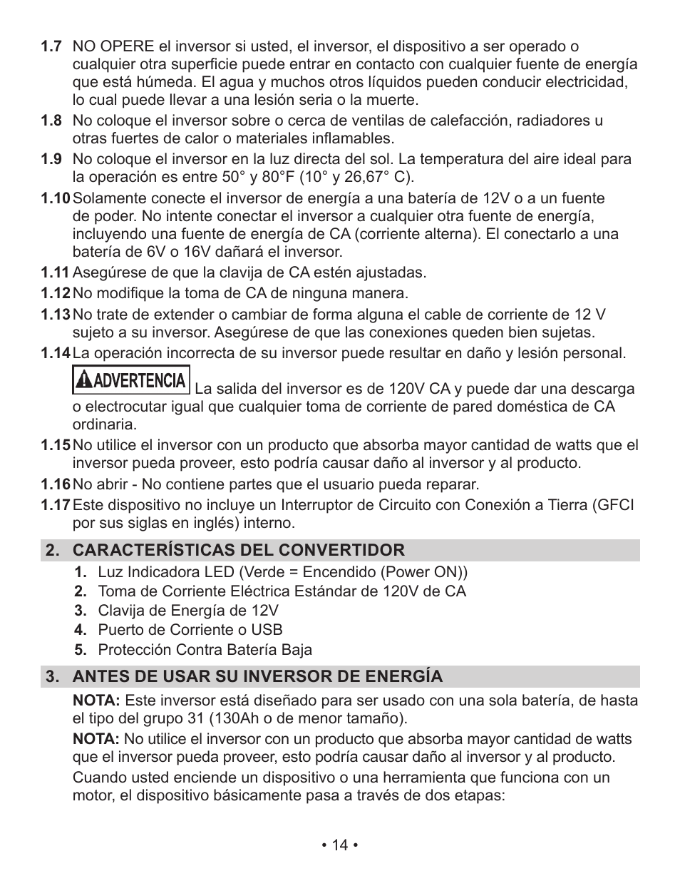 Schumacher Power Inverter PI-140 User Manual | Page 14 / 27